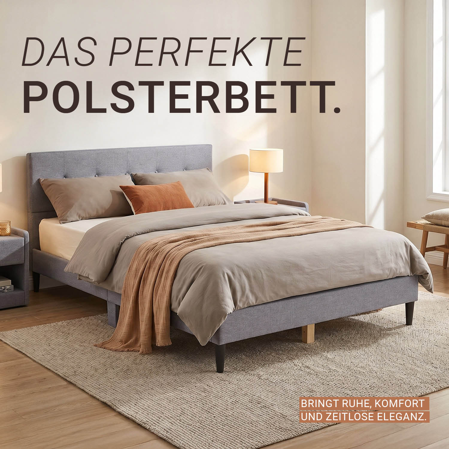 Upholstered bed 160x200 cm grey | with slatted frame | double fabric bed frame