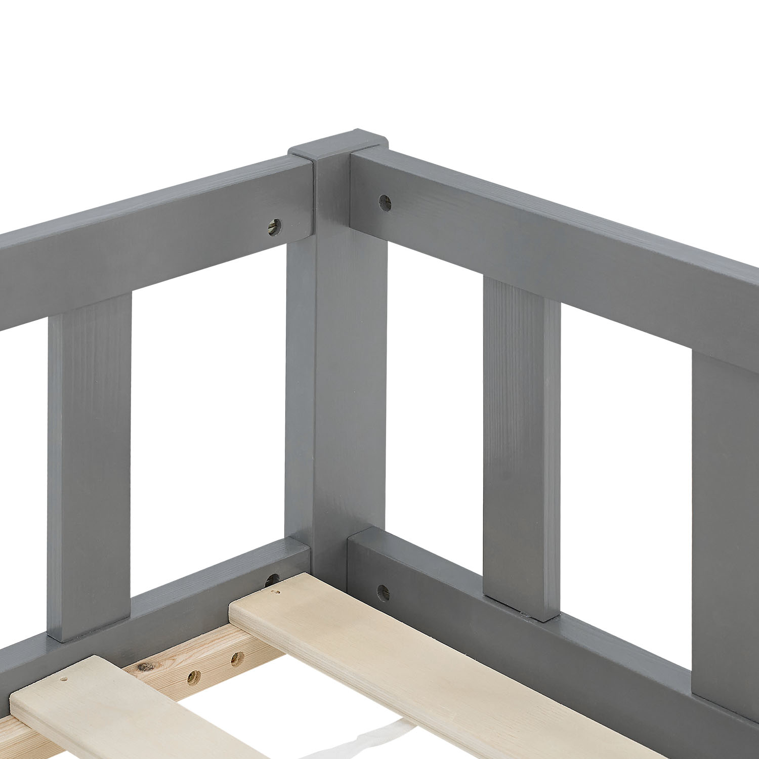 Children's Bed 90x200 Grey | Floor Bed with Mattress & Slatted Frame | with Fall Protection | Montessori