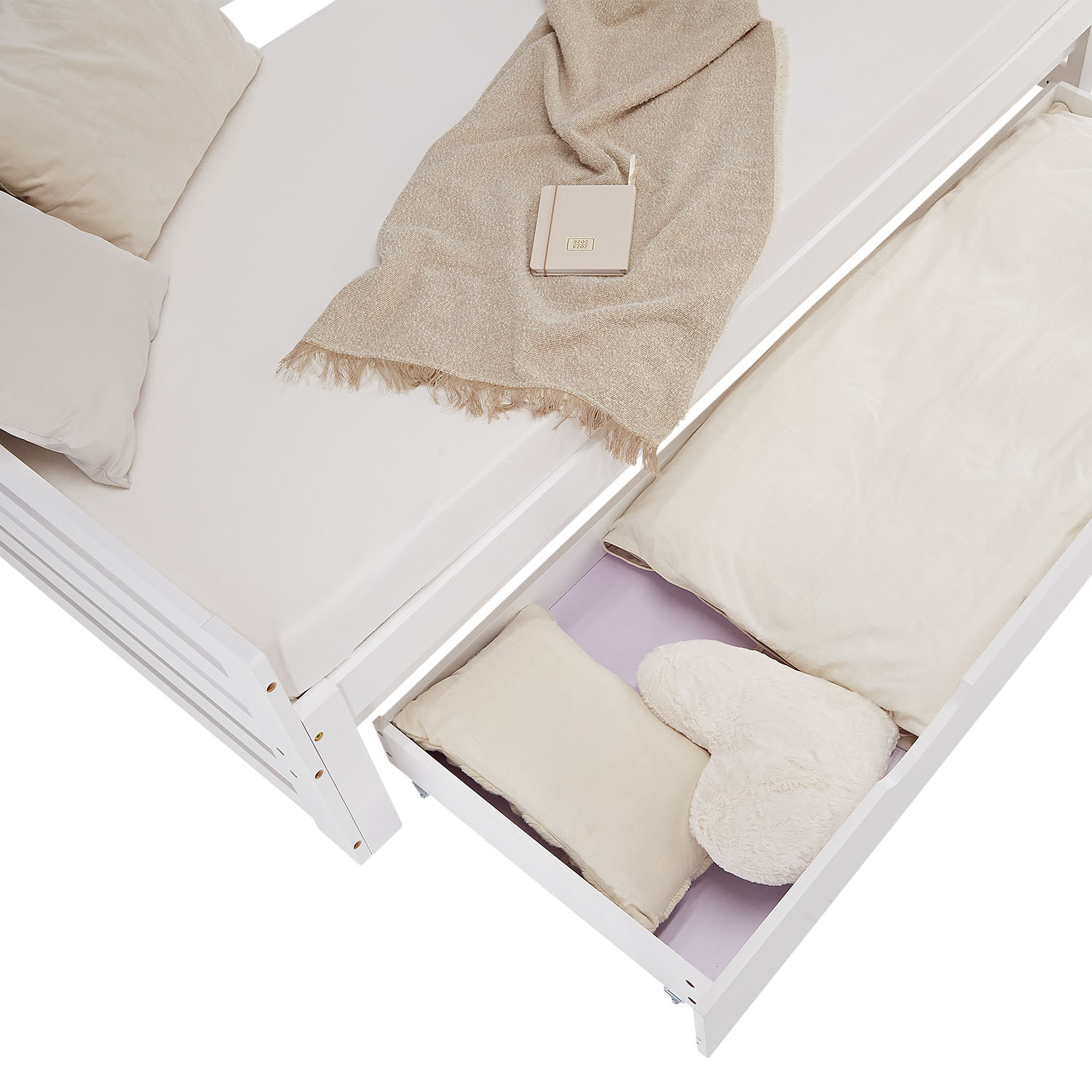 Guest bed Wooden bed 90x200 cm White Storage space Daybed Pull-out bed Youth bed Pull-out bed Bed with bed box Mattress