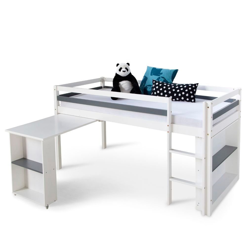 Loft Bed Kids 90x200 cm White with Desk | with Shelf | with Slatted Frame Loft Bed Kids 90x200 cm White with Desk | with Shelf | with Slatted Frame