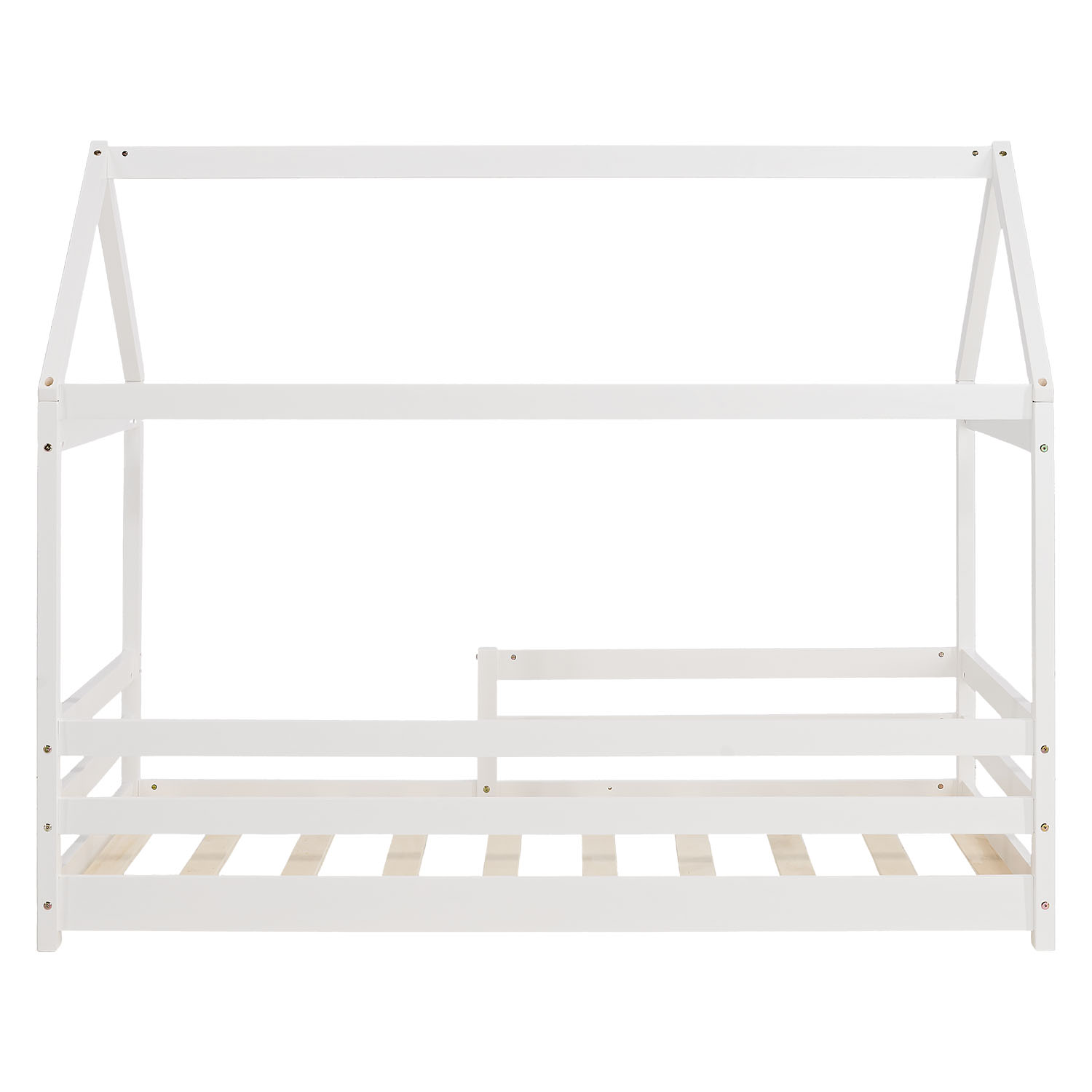 Children's Bed 80x160 cm White | House Bed with Fall Protection | Montessori | Single Bed | with Slatted Frame | Wood