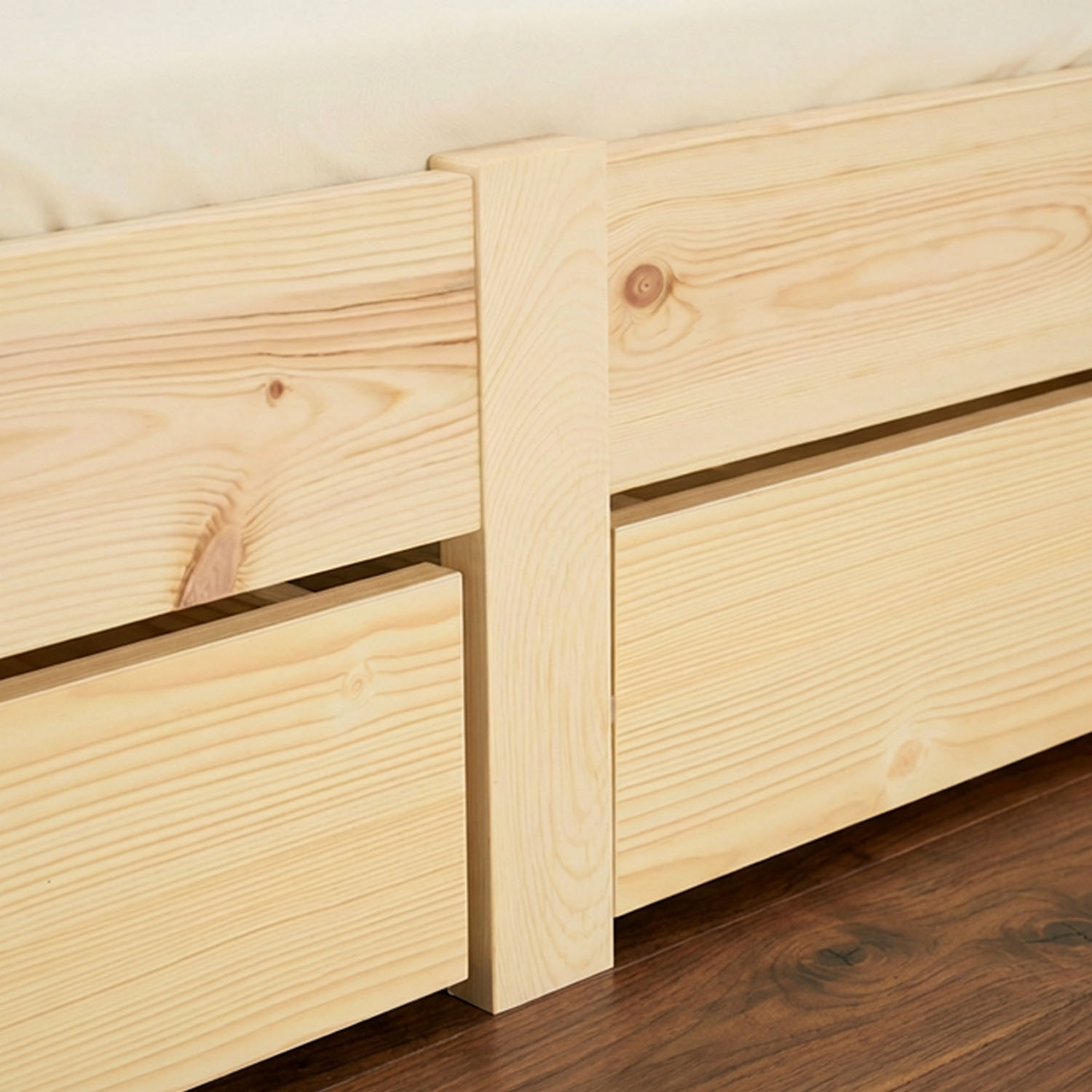 Wood Bed 140x200 cm Natural | Double Bed with Storage 2 Drawers | with Slatted Frame | Solid | Kids Youth Guest Bedroom