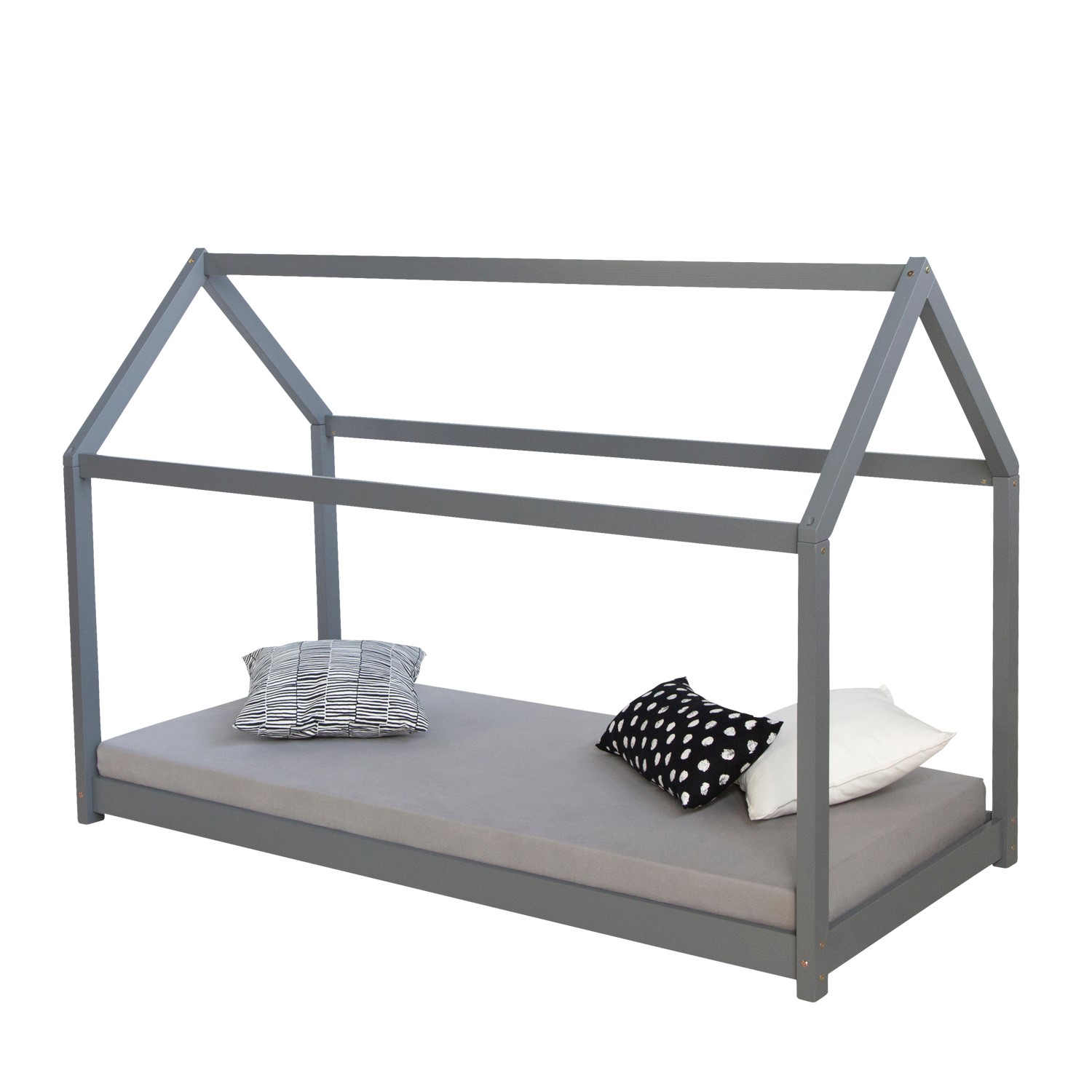 Children's Bed 90x200 cm Gray | House Bed | Single Bed | with Slatted Frame | Wood | Floor Bed