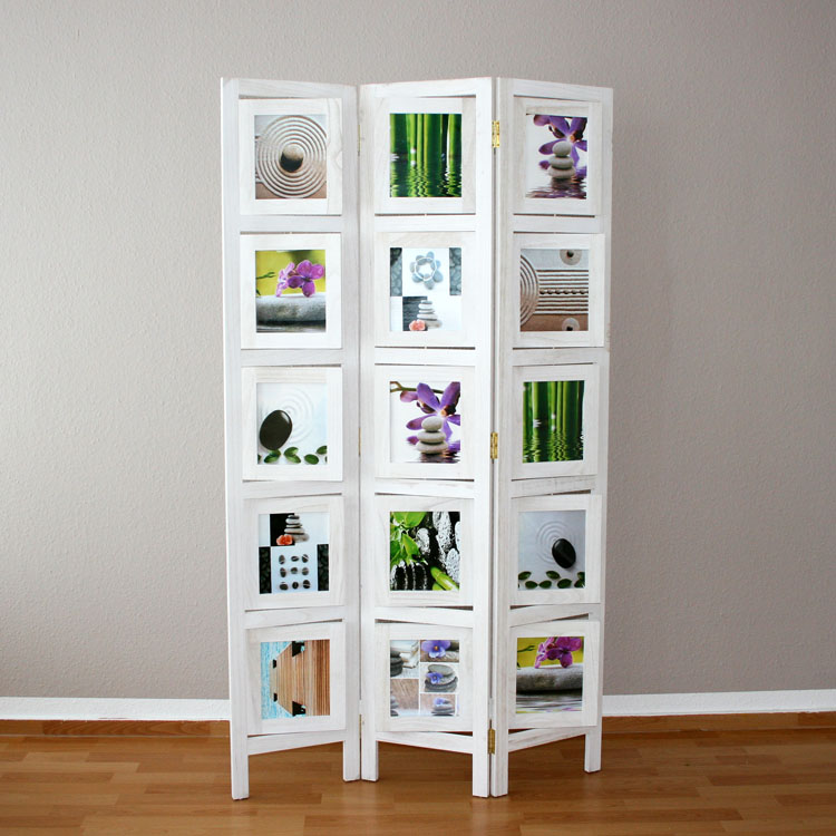 Paravent Pictures Photos White | 3-panel | Wood | Room Divider Partition Privacy Screen