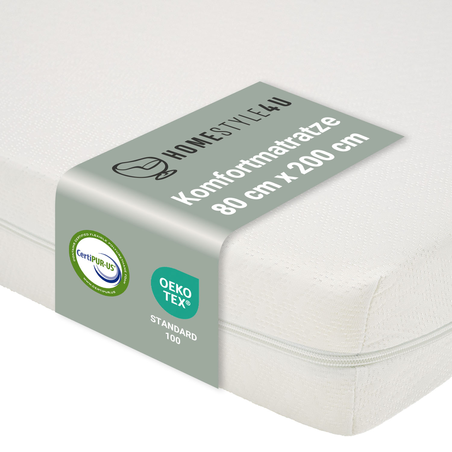 Mattress 80x200 cm White | H2 | Washable Cover | Antiallergenic | Children's Mattress Roll-Up Foam Mattress
