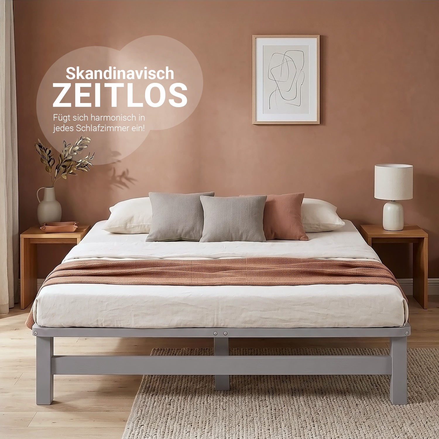 120x200 cm Grey Pallet Bed – Wooden Double Bed with Mattress & Slatted Base for Teen Rooms, Guest Rooms, and Bedrooms