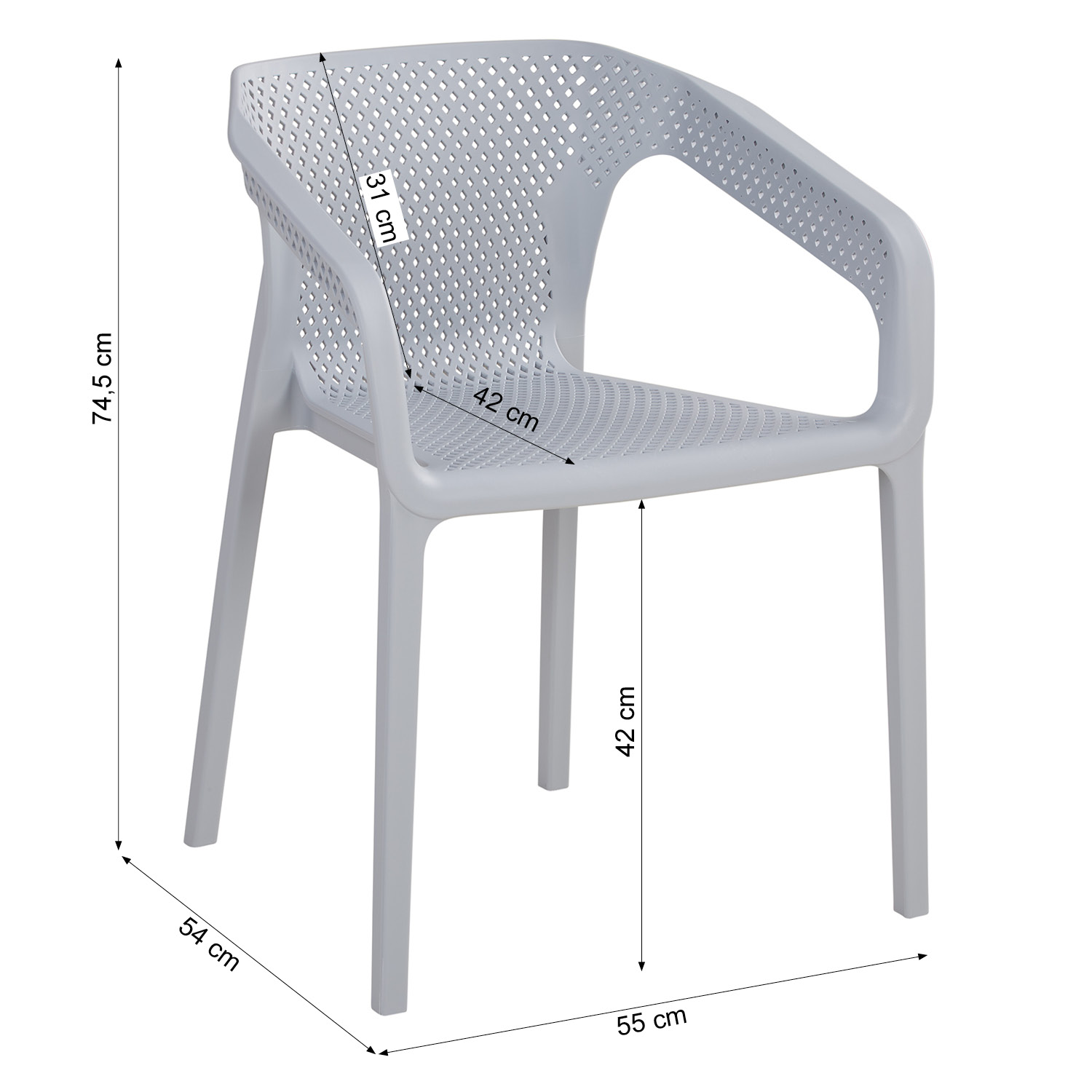 Set of 2 Garden chair with armrests Camping chairs Grey Outdoor chairs Plastic Egg chair Lounger chairs Stacking chairs