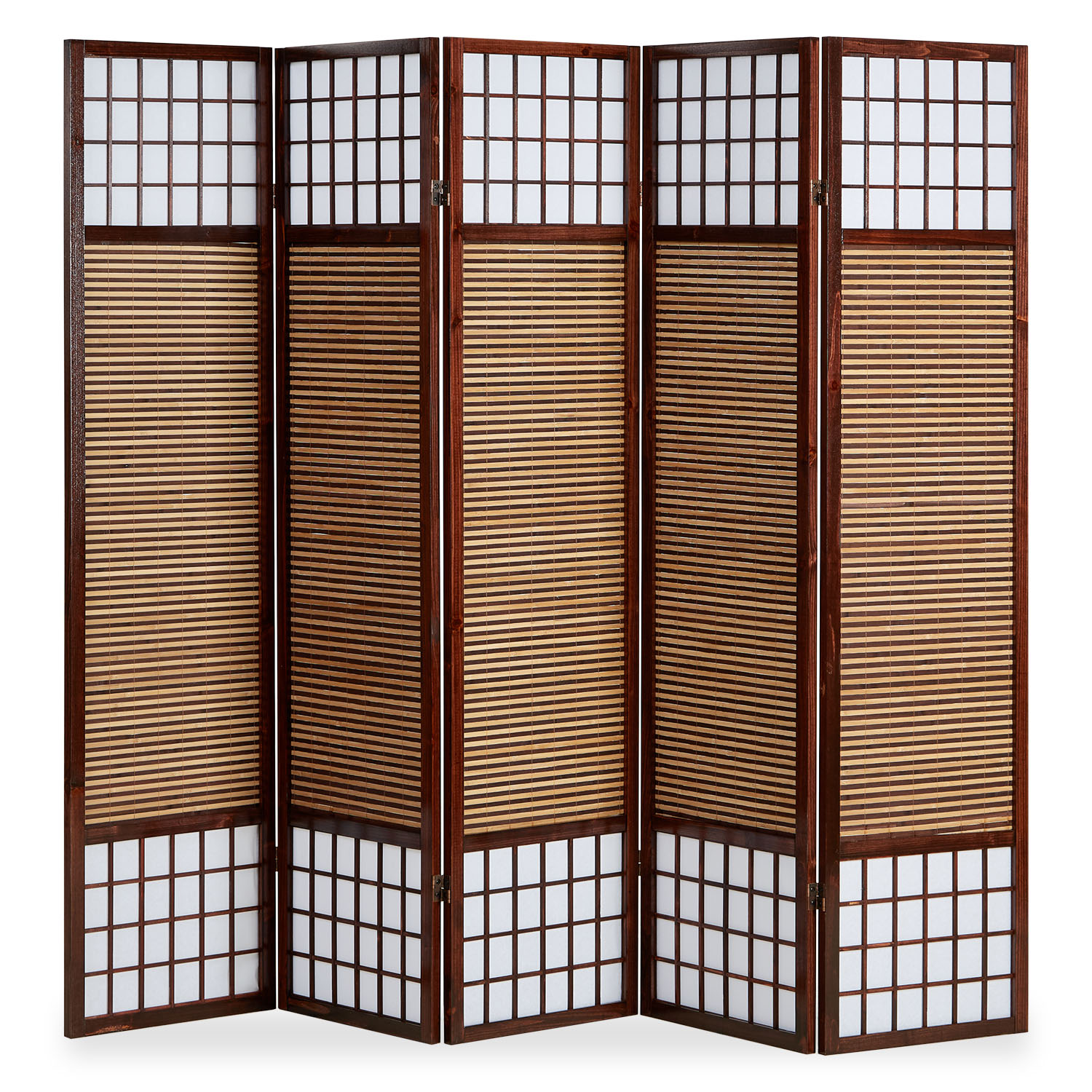 Paravent Brown Bamboo Shoji Rice Paper White | 3-panel | Wood | Room Divider Partition Privacy Screen