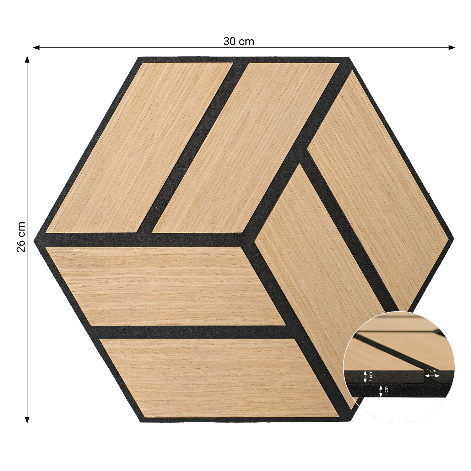 Acoustic Panels Wall Panels Hexagon Honeycomb 30 x 26 cm Natural Oak | Wood | 4-piece Set | 3D