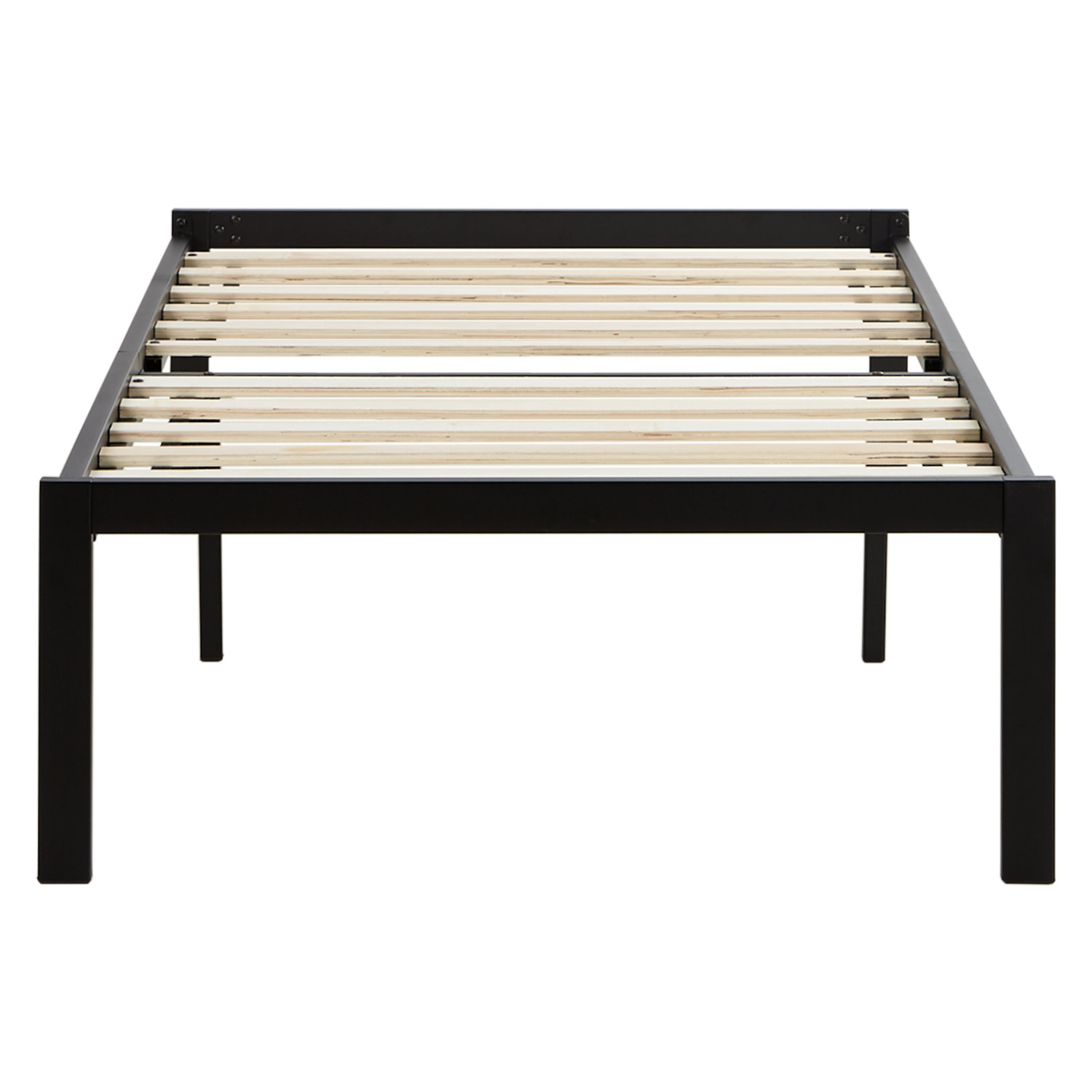Solid Metal Bed with Mattress 90x200 cm Slatts Single Bed Black Futon Bed Platform Bed Frame Guest Bed 