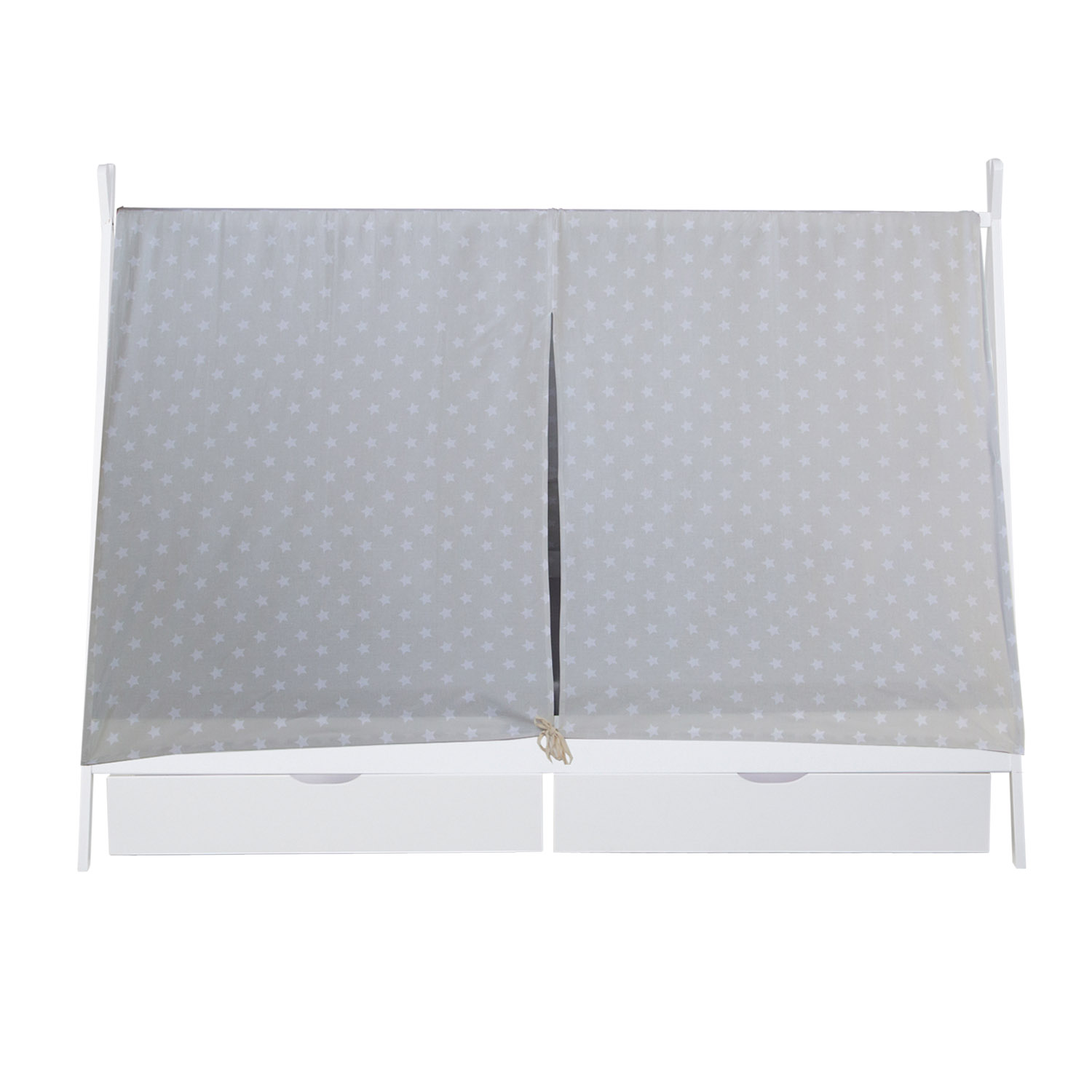Children's Bed 90x200 cm White Gray Fabric | Tent Bed with Drawers | Single Bed | with Slatted Frame | Wood