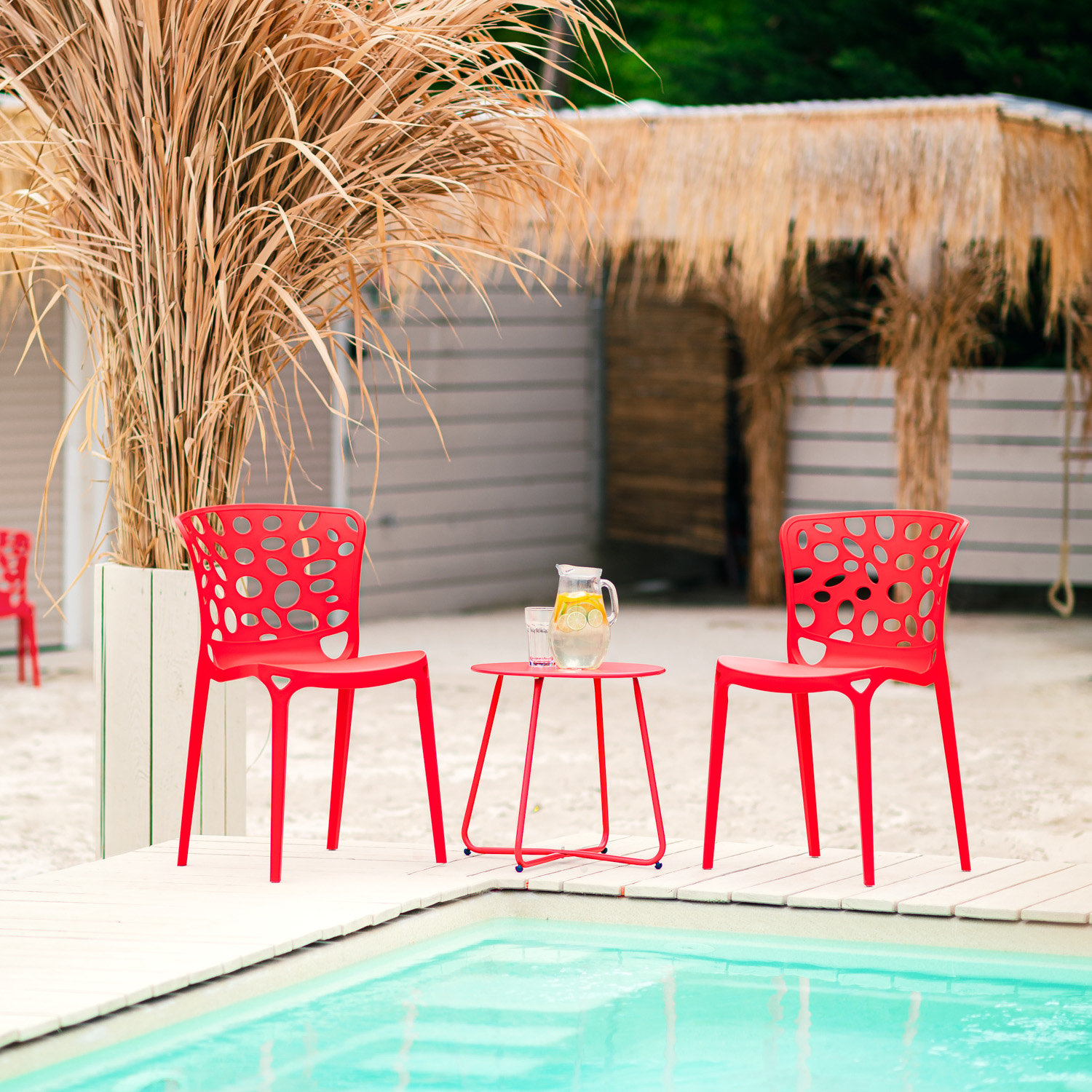 Garden chair Set of 2 Modern Red Camping chairs Outdoor chairs Plastic Stacking chairs Kitchen chairs