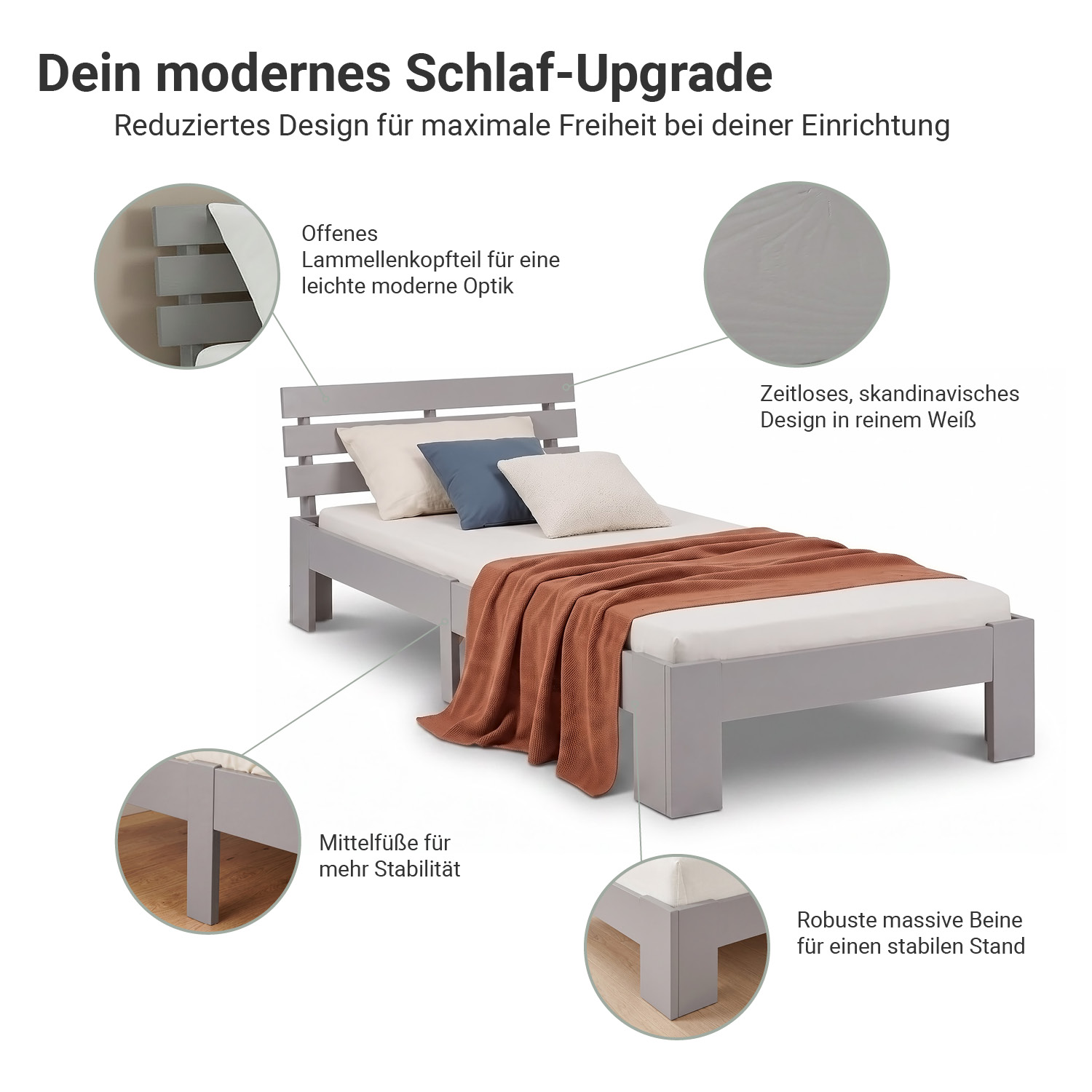 Wooden Bed 90x200 cm Gray | Single Bed | With Slatted Base | Solid Wood | Children's, Teen, or Guest Bedroom