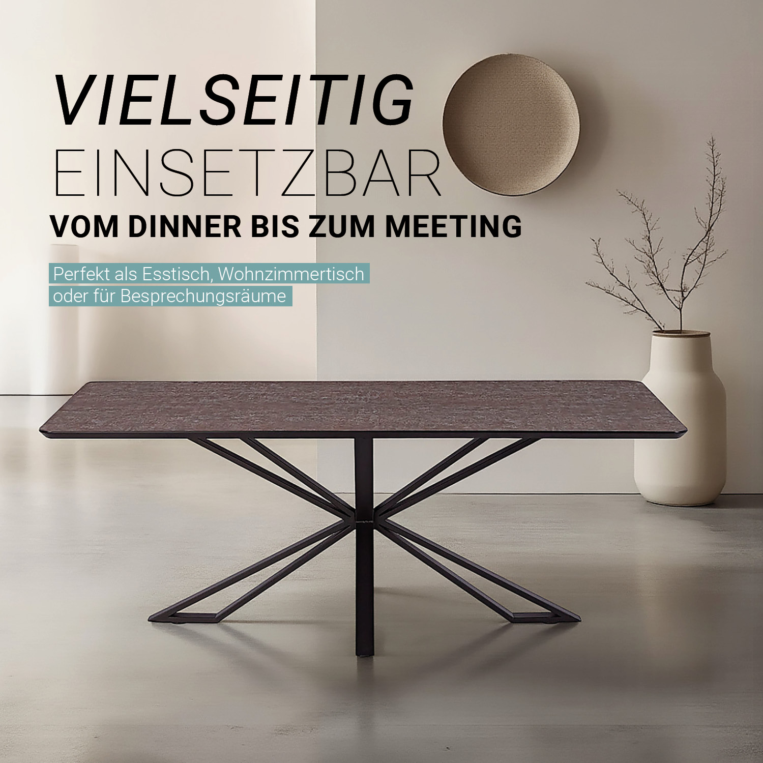 Modern Dining Table Kitchen Table 200x100 cm Brown Black Table 8 Seater Industrial Look