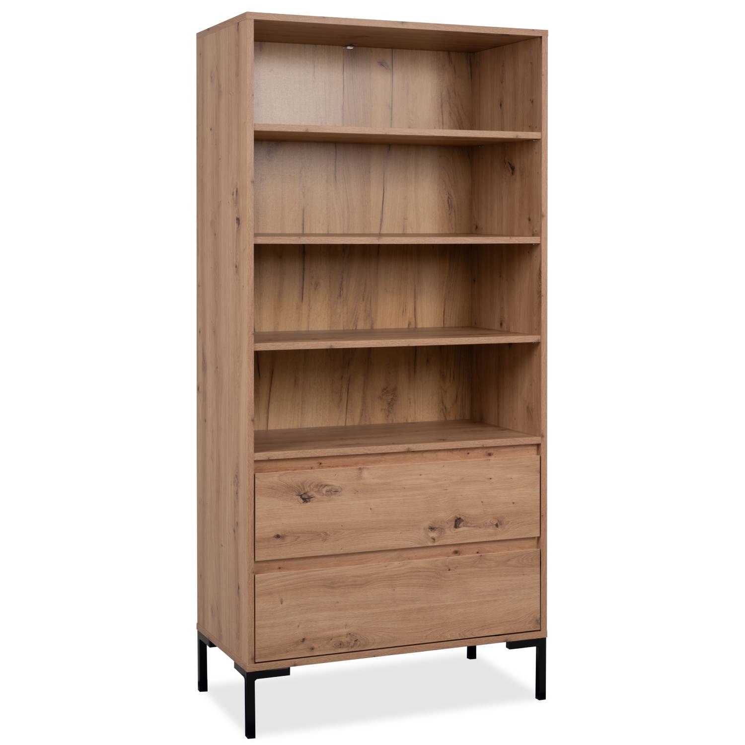 Shelf Bookcase 77.5 cm Industrial Design Highboard Wall Unit Metal Black Wood Oak Office Cabinet
