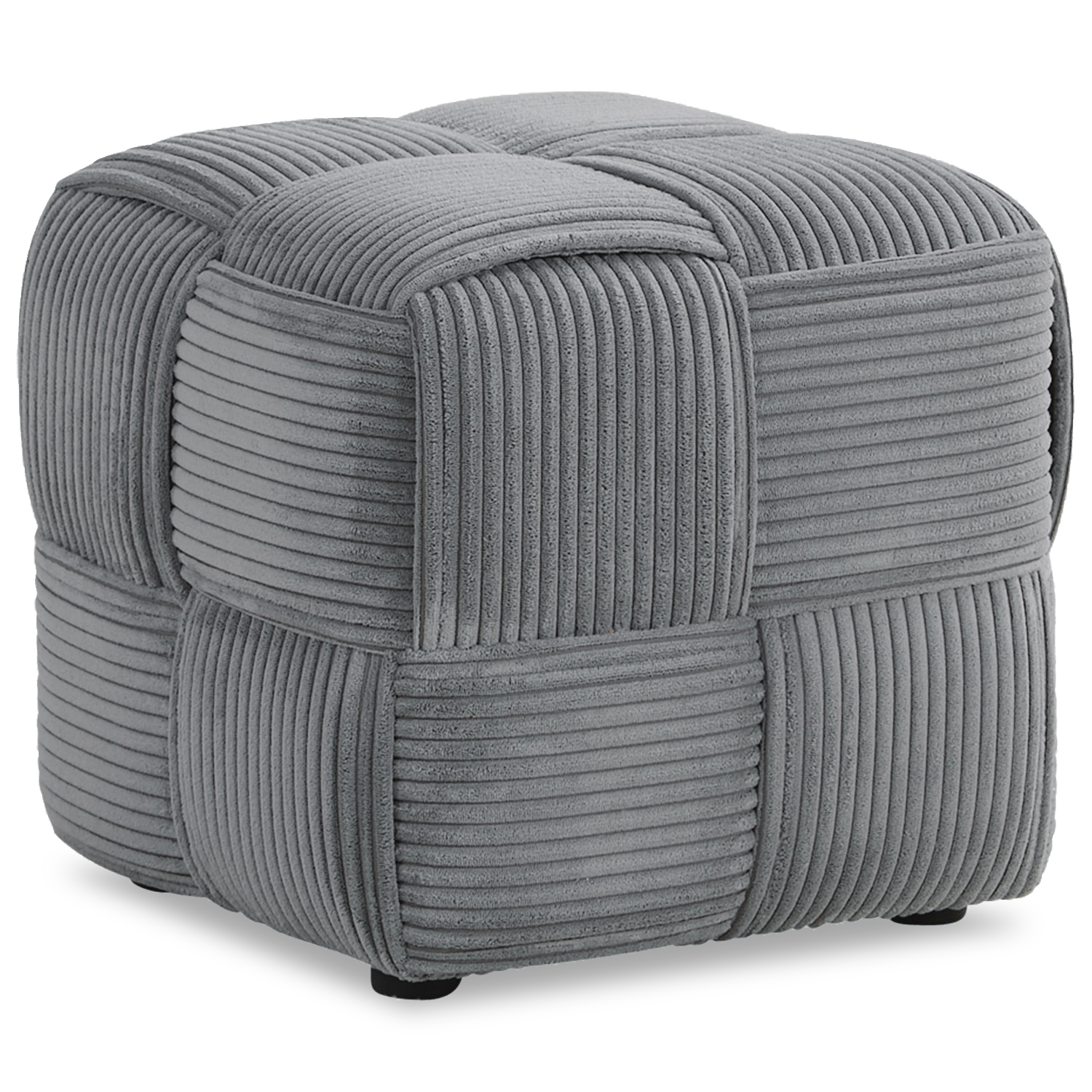 Footstool Pouffe Grey Cord Stool Small Footrest Upholstered Seater Cube Seat