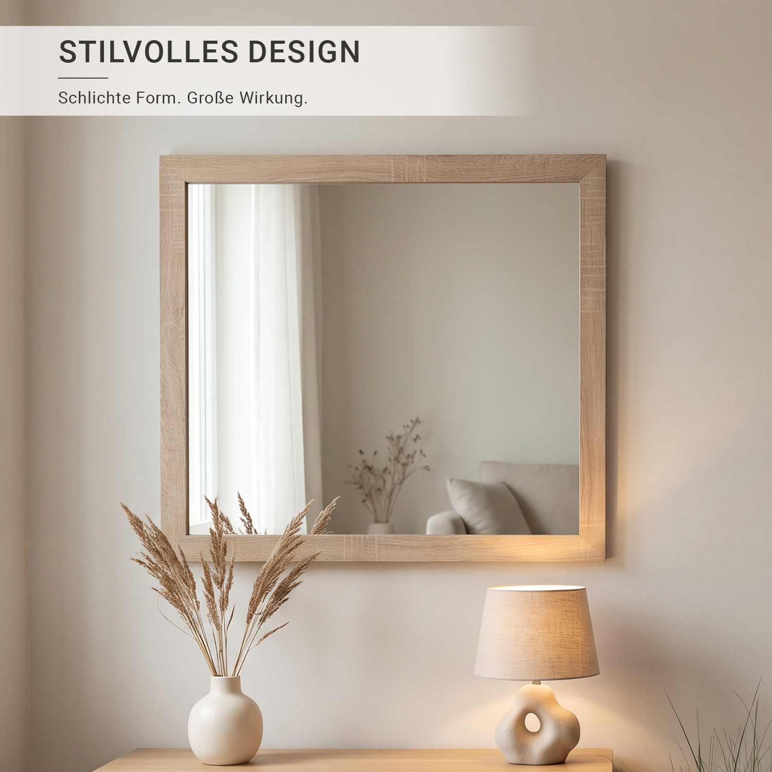 Large Rectangular Wall Mirror 80x70 cm Sonoma Oak Effect Wooden Frame Hallway Bedroom Living Room Mirror