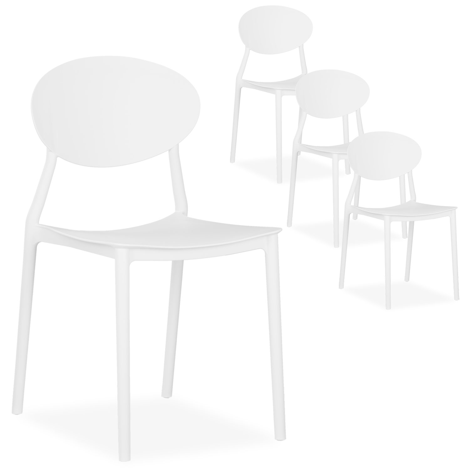 Garden chair Set of 4 Camping chairs White Outdoor chairs Plastic Stacking chairs Kitchen chairs