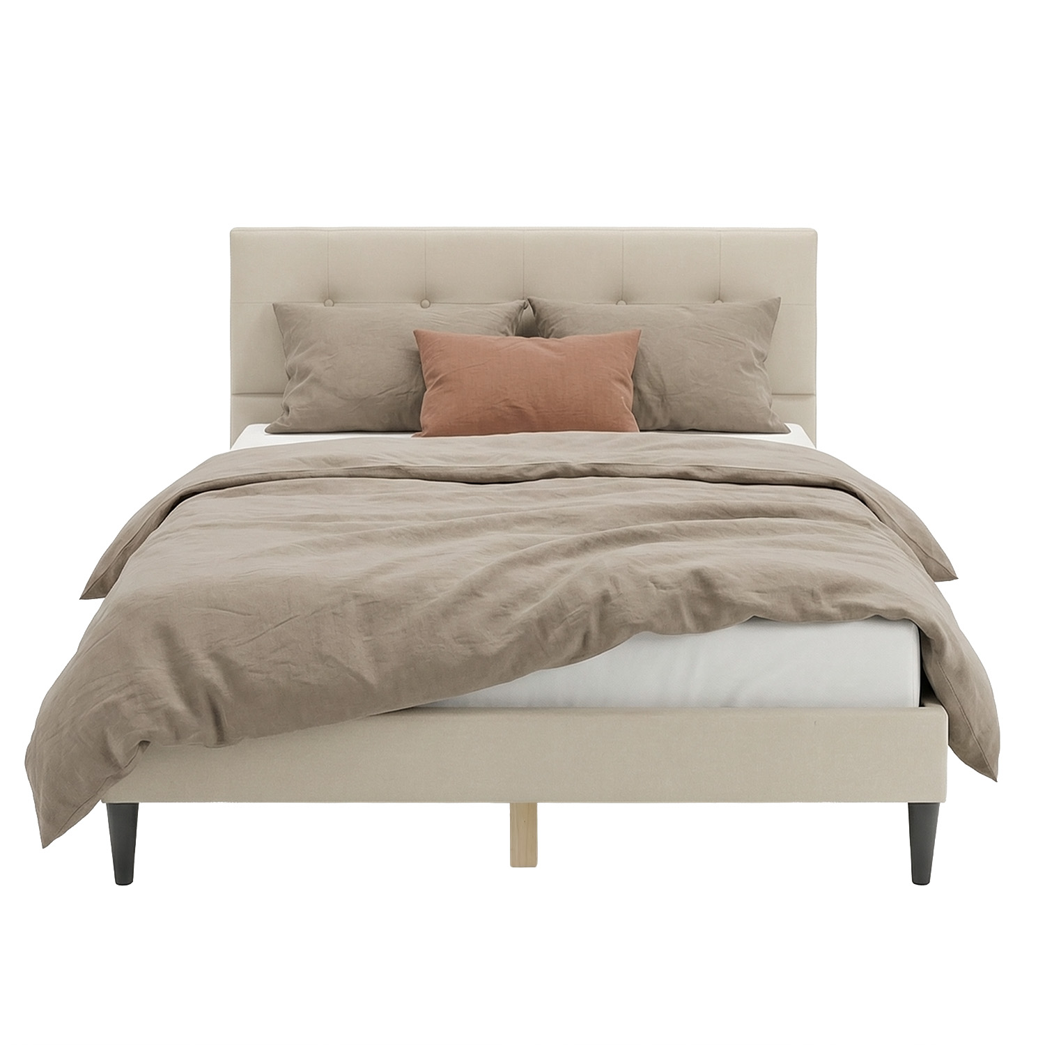Upholstered bed 140x200 cm beige | with slatted frame | double fabric bed frame