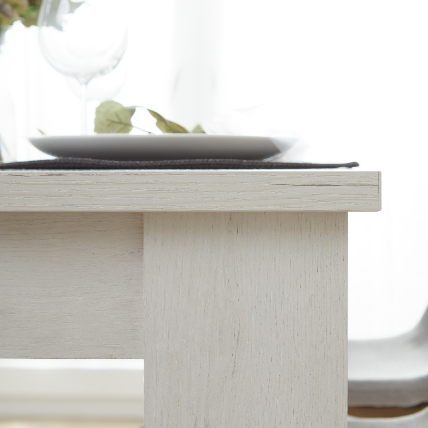 Dining Table 160x90 cm Extendable with 4 Chairs Anthracite Dining Room Table Wooden Table White