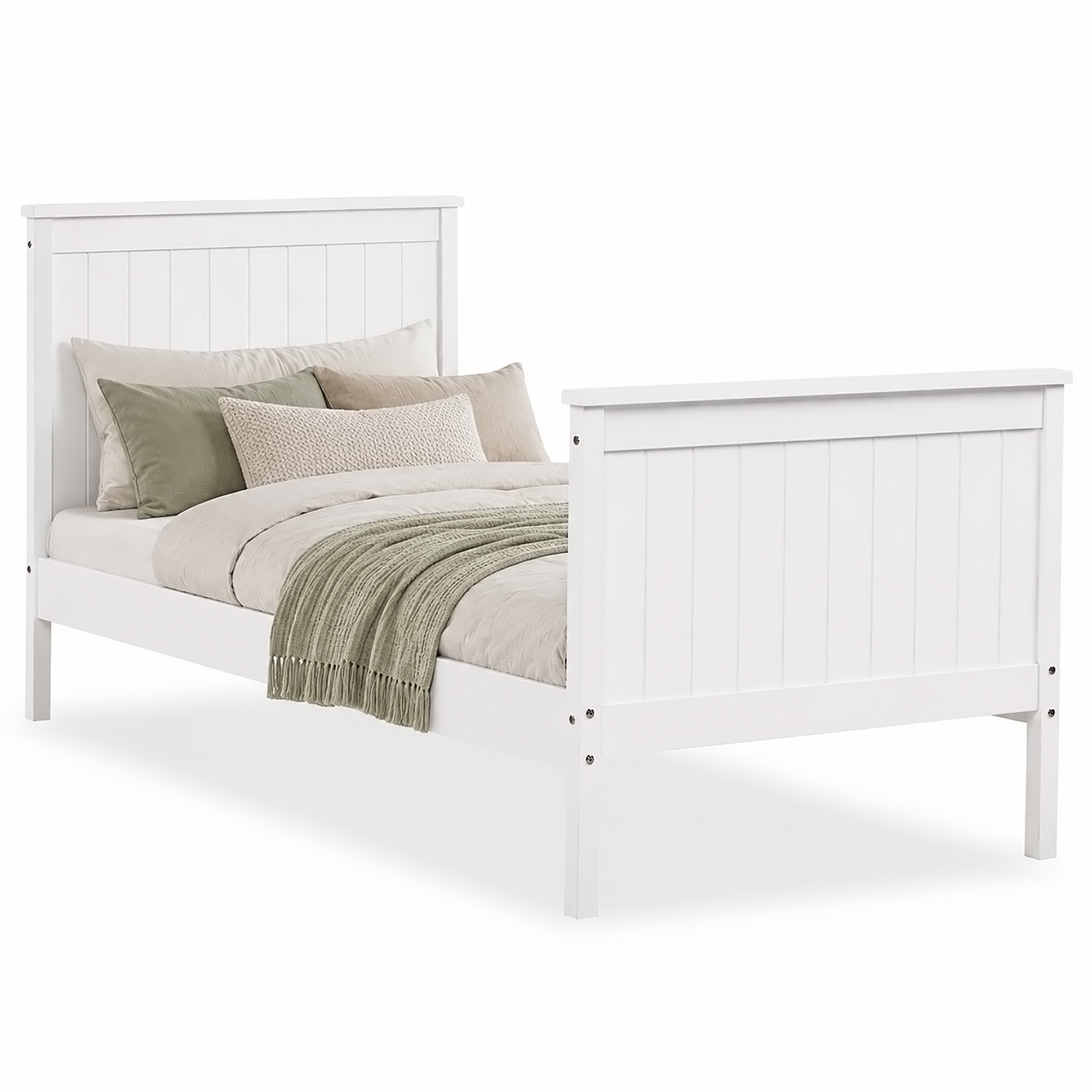 Wooden Bed 90x200 cm White | Single Bed | With Slatted Base | Country Style | Children's, Teen, or Guest Bedroom