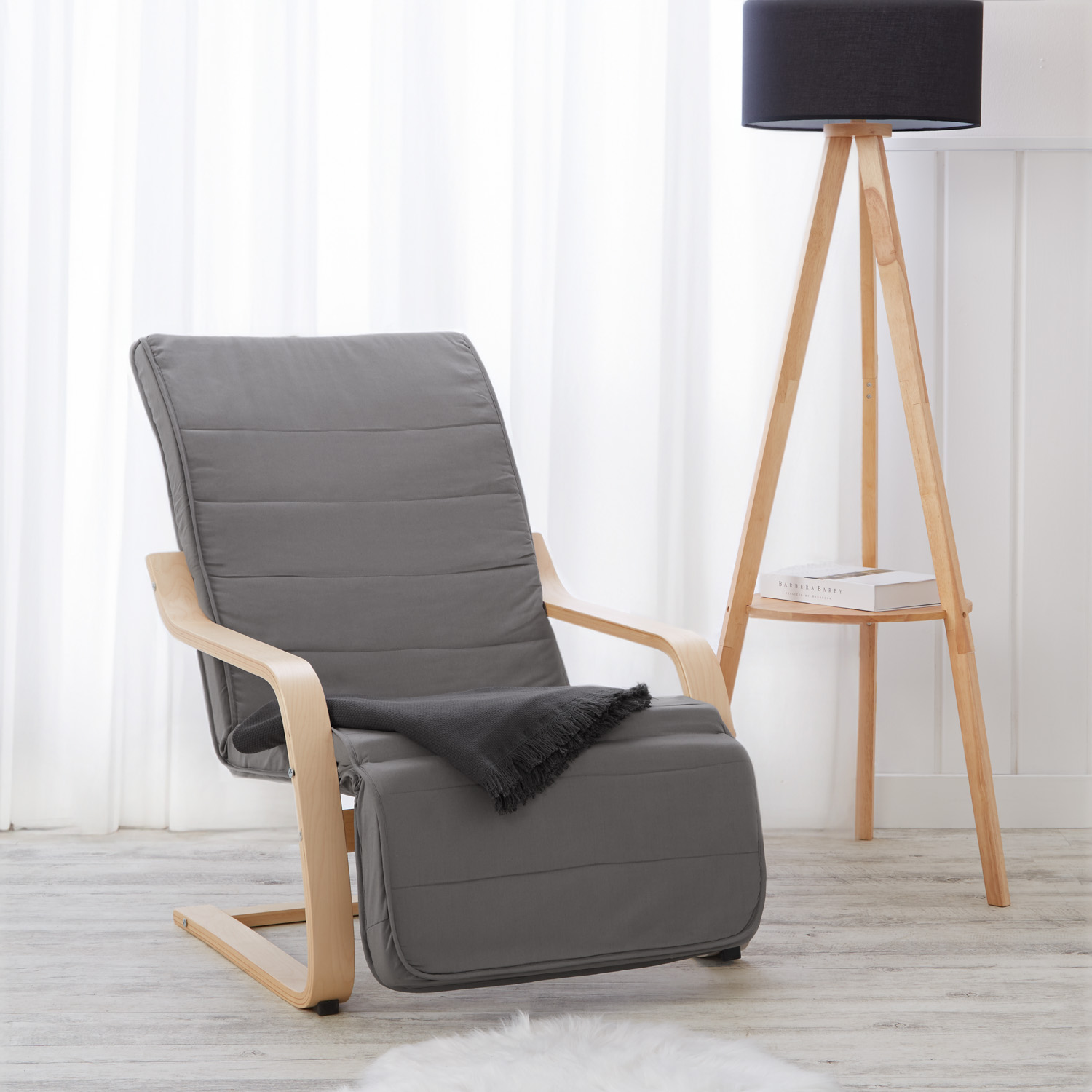 Relaxsessel Grau | with Footrest | Natural Wood | Glider Rocking Chair Nursing Chair Recliner
