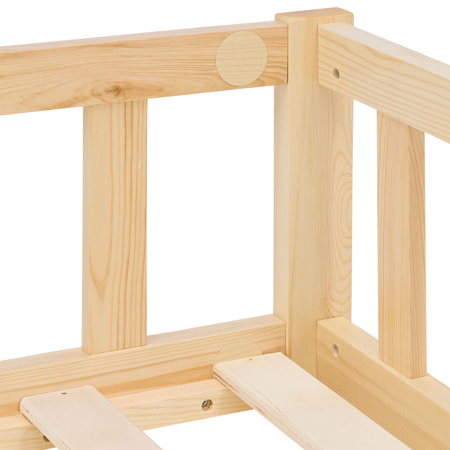 Montessori Crib 120x200 cm Natural, Includes Mattress & Slatted Base – Floor-Level Crib with Safety Rails Made of Solid Wood