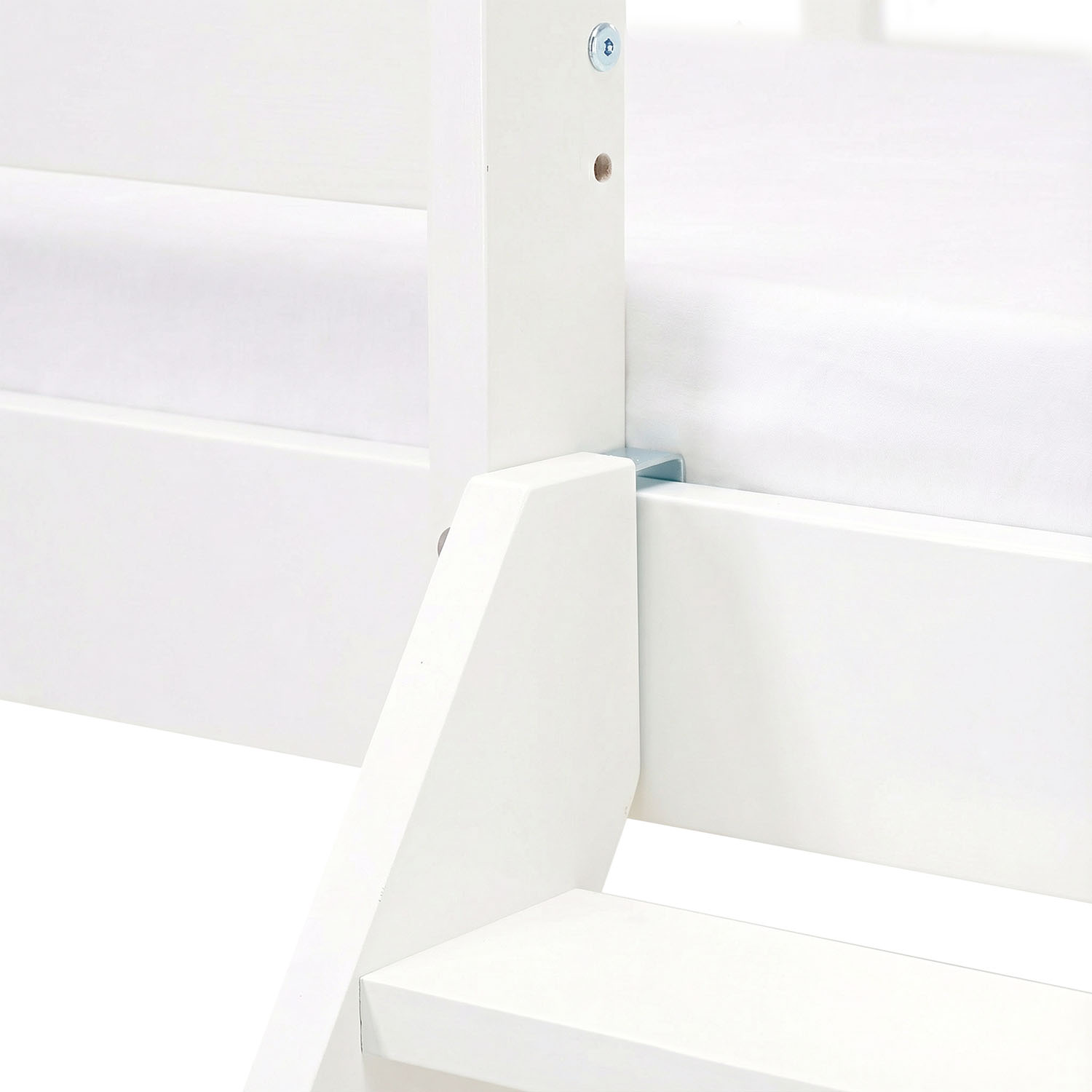 White Wooden Bunk Bed for Kids & Teens, 90x200 cm & 140x200 cm, with 2 Underbed Drawers and 2 Mattresses