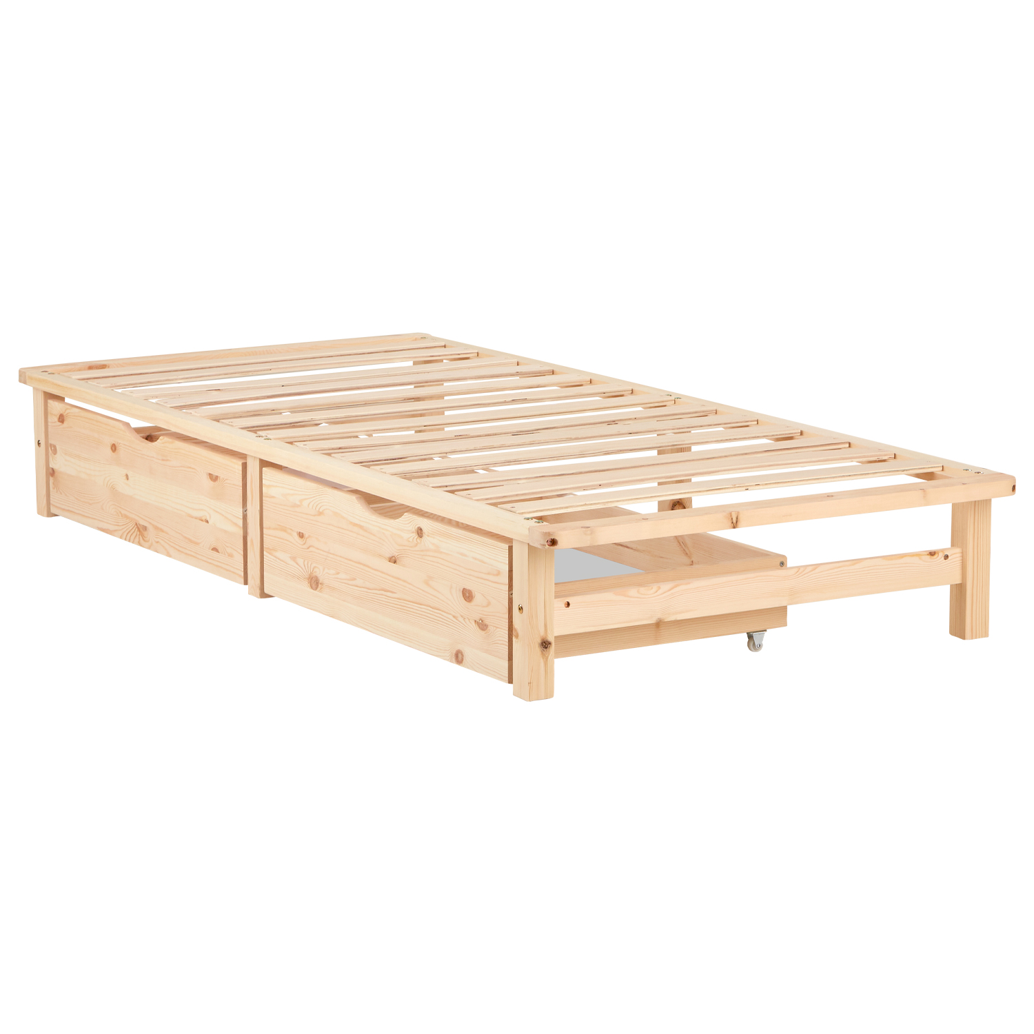 Pallet Bed 90x200 cm Natural | Single Bed with Storage Drawers | with Slatted Frame | Wood | Kids Youth Guest Bedroom