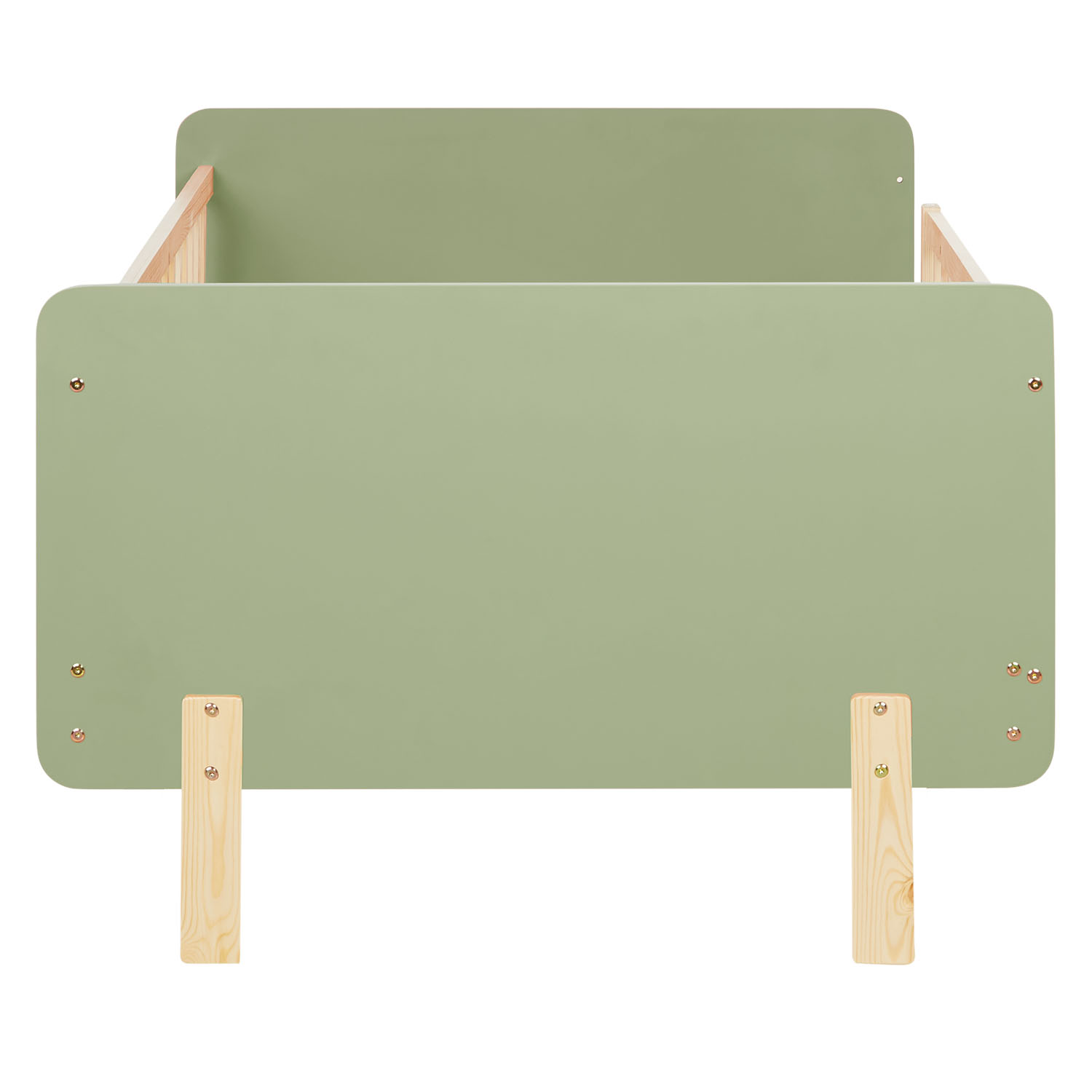 Children's Bed 90x200 cm Green Natural | Retro Bed with Fall Protection | Single Bed | with Slatted Frame | Wood