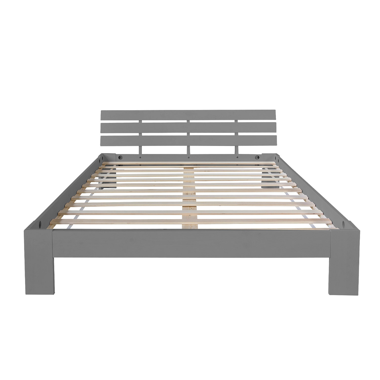 Double Bed with Mattress and Slatted Frame 140x200 Bed Grey Solid Pine Bedstead Wooden Bed Futon Bed