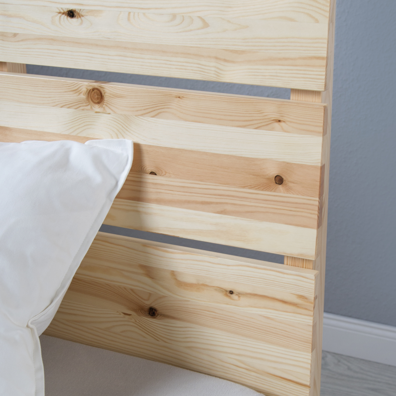 Wooden Bed 140x200 cm Natural Pine – Skandi-Style Double Bed with Slatted Base