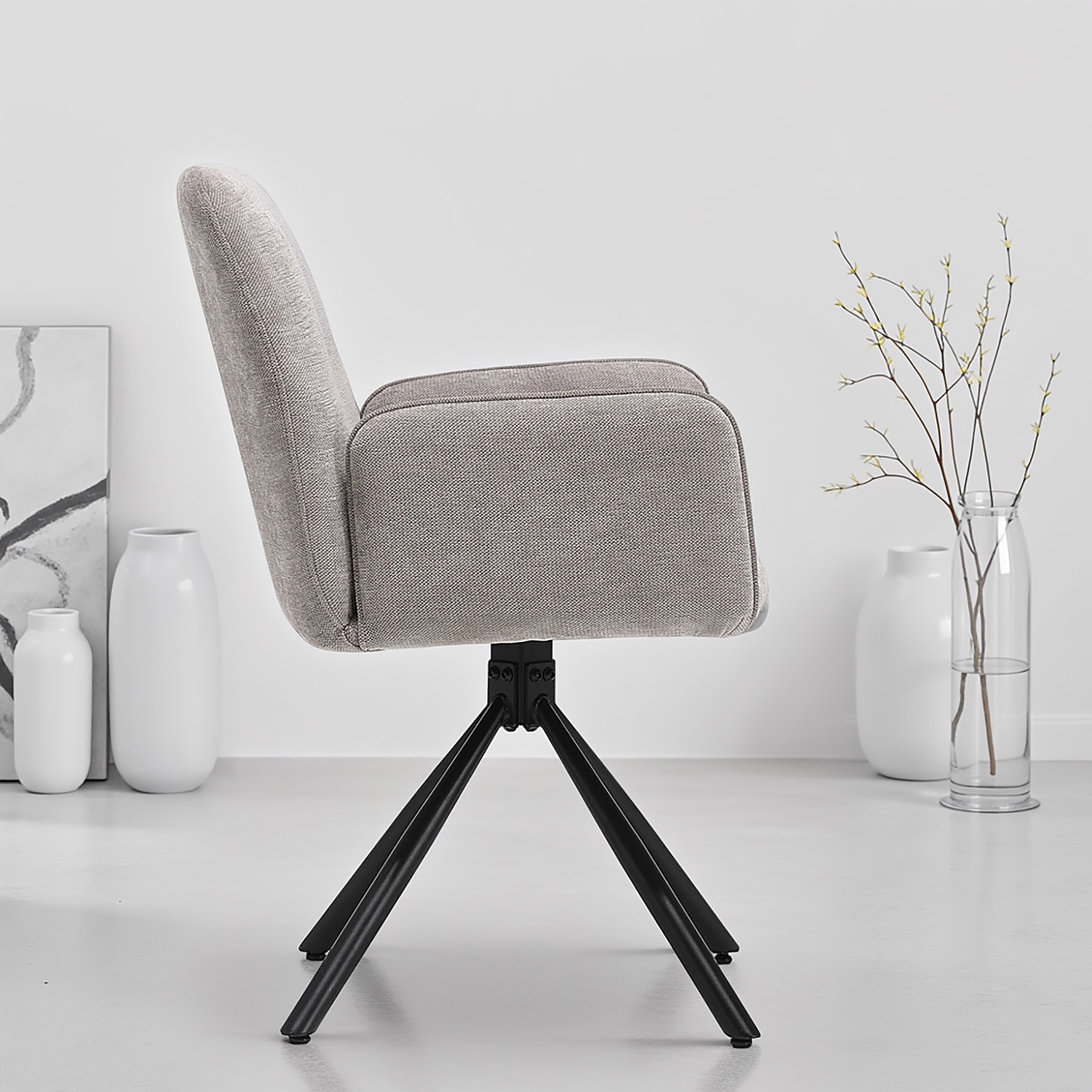 Upholstered Chair Fabric Grey | single | swivel | with Armrests | Kitchen Dining Room Office