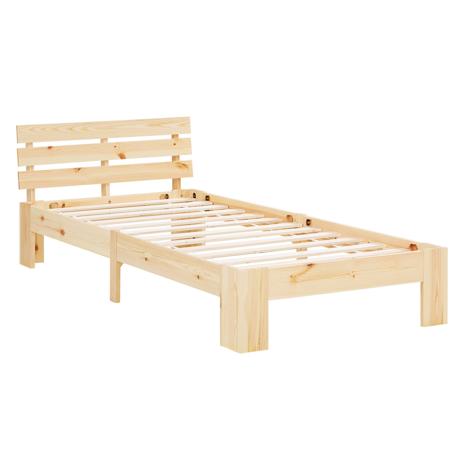 Wood Bed 90x200 cm Natural | Single Bed | with Spring Mattress | Solid | Youth Guest Bedroom