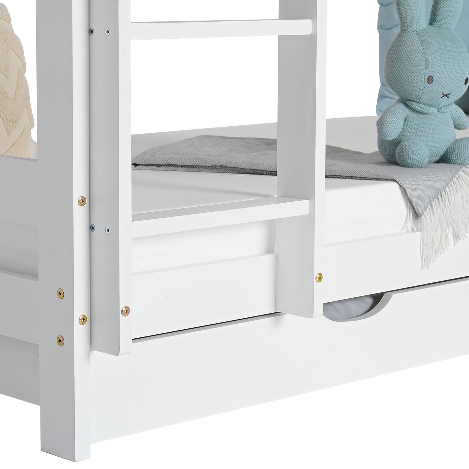 Triple Bunk Bed 90x200 with Mattresses Children´s Bed High Sleeper Cot White Wood Loft Bed Kids Bed