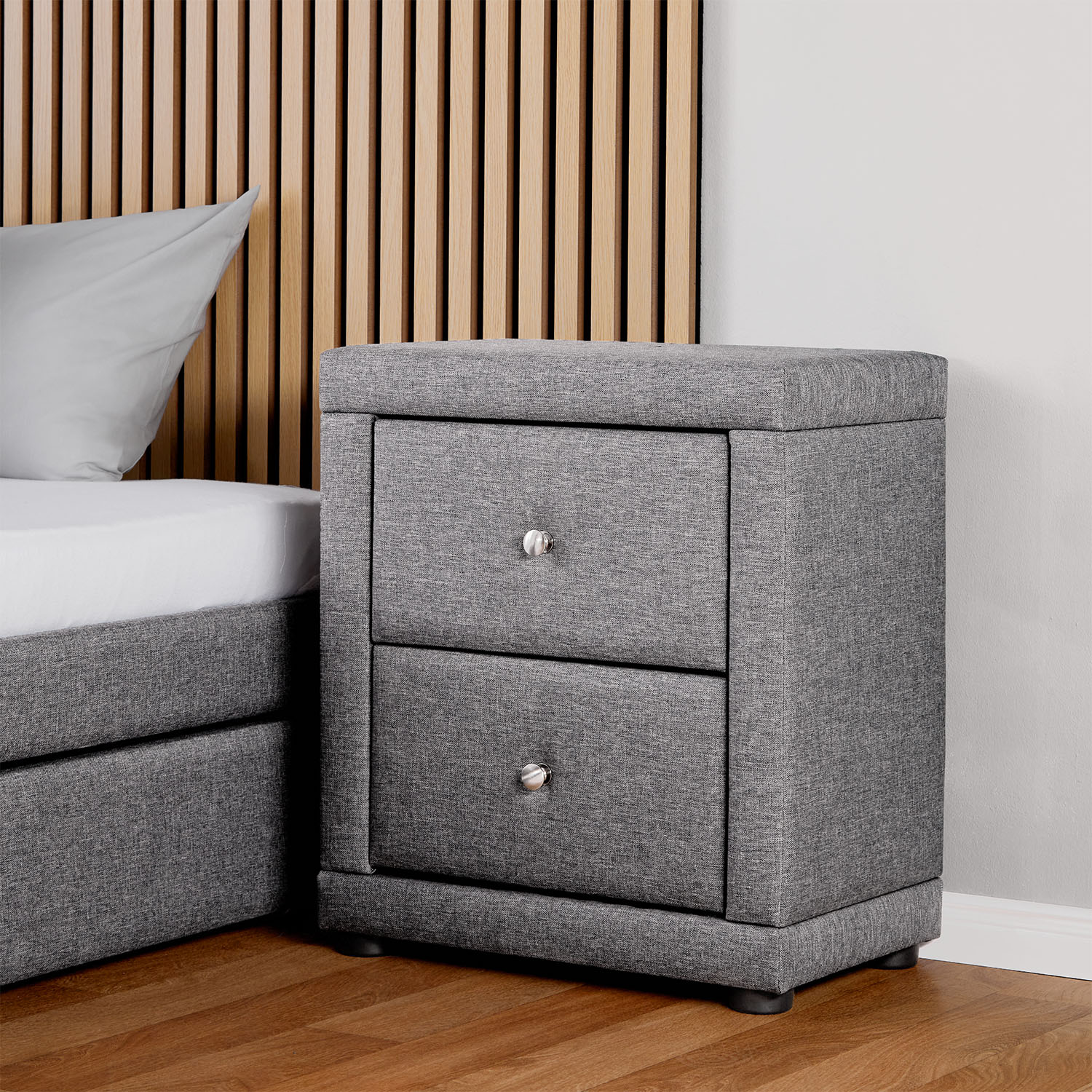 Bedside table Nightstand bedroom 2 Chest drawers Side table Grey fabric