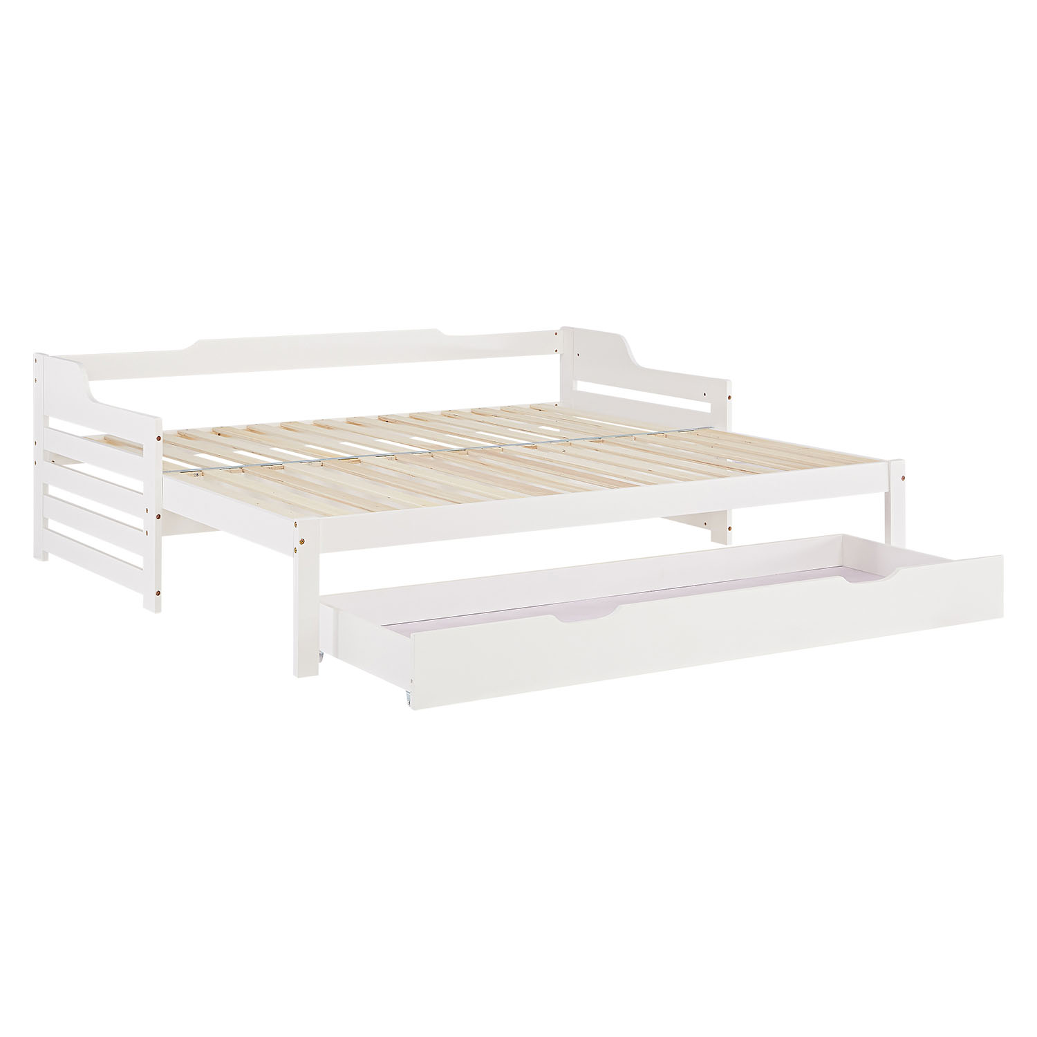 Wood Bed 90x200 cm White | Extendable to Double Bed | Storage | with Slatted Frame | Kids Youth Guest Bedroom