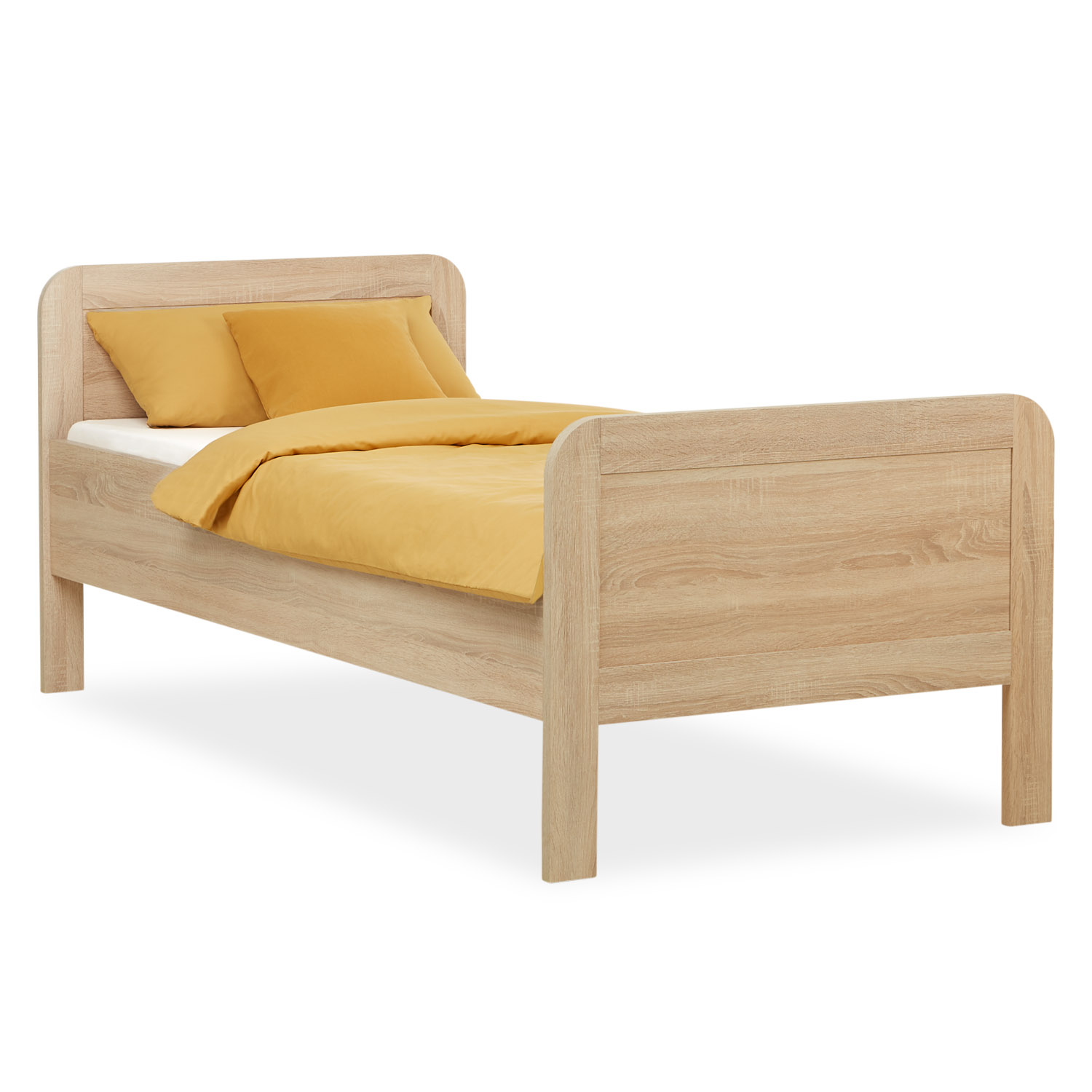 Comfort bed 90x200 Senior bed White Oak Adjustable height Wooden Single bed Bed frame