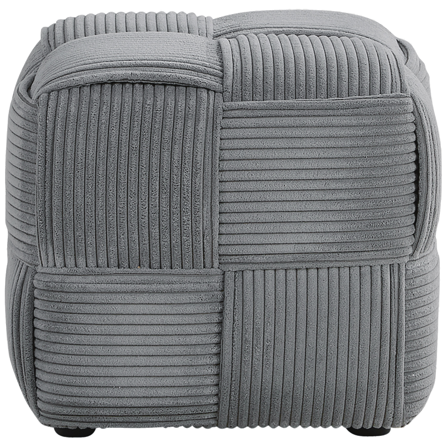 Footstool Pouffe Grey Cord Stool Small Footrest Upholstered Seater Cube Seat