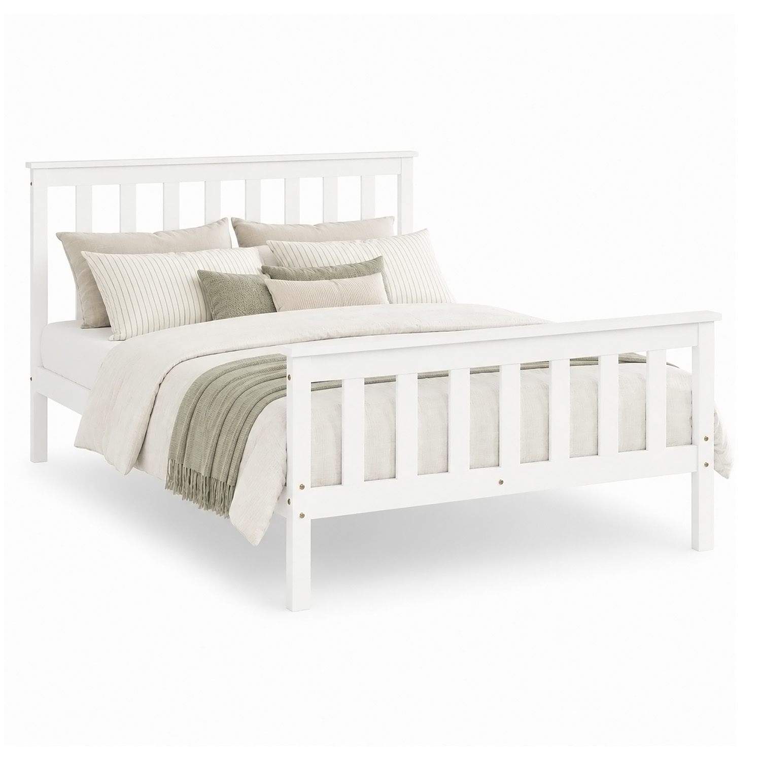 Wooden Bed 140x200 cm White – Solid Wood Double Bed with Slatted Base for Children's, Teenagers' & Guest Rooms