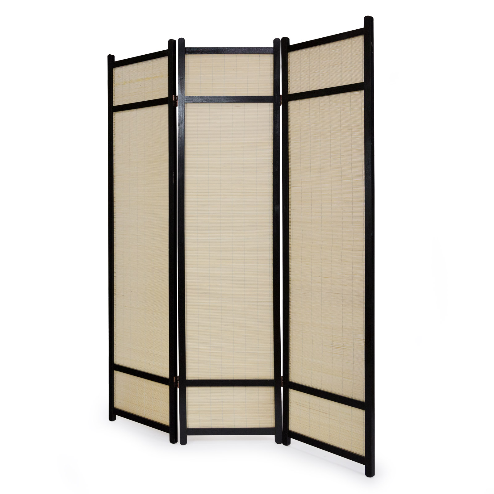 Paravent room divider 3 parts wood partition wall privacy screen bamboo black natural