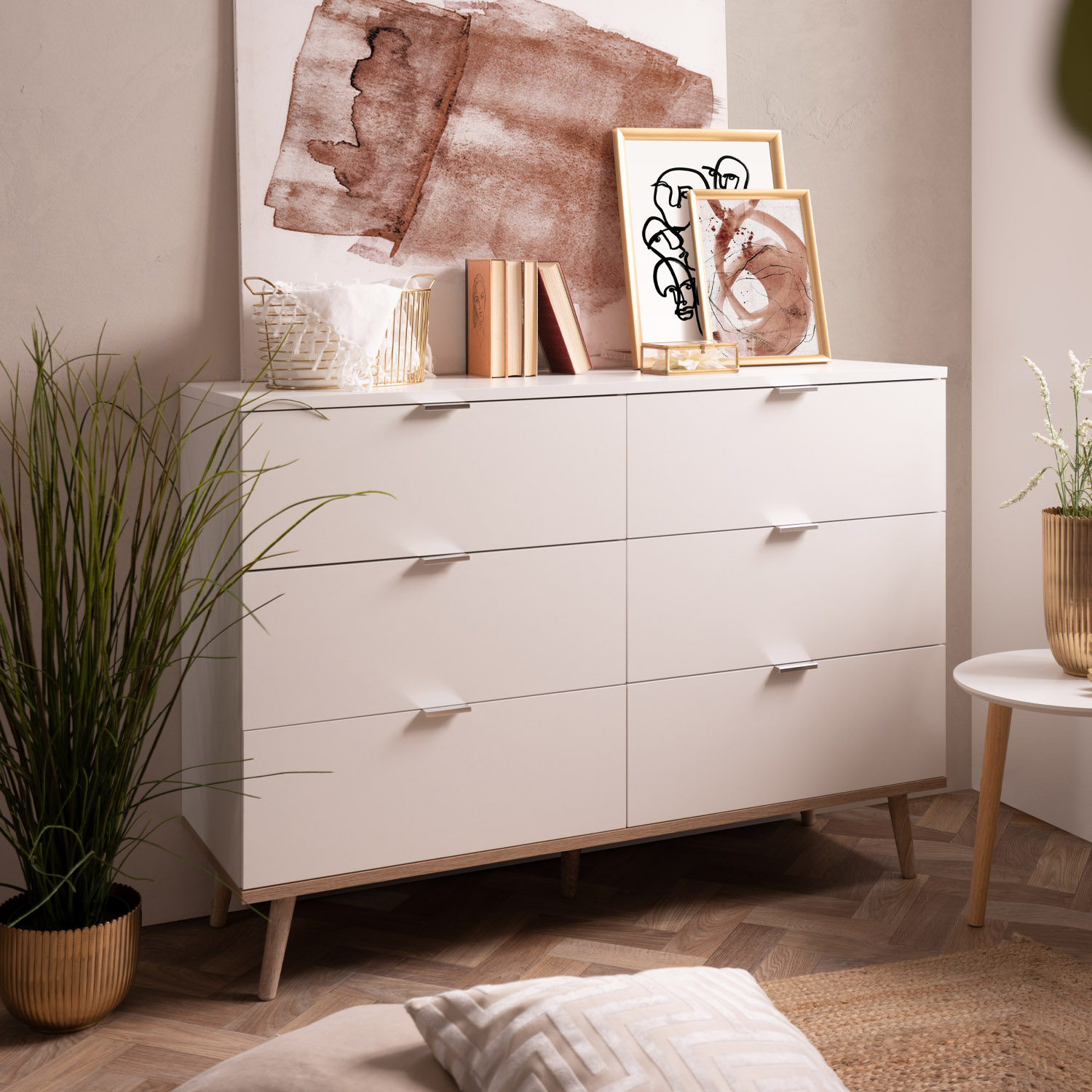 Kommode mit Schubladen Sideboard Weiß Holz Schlafzimmerschrank