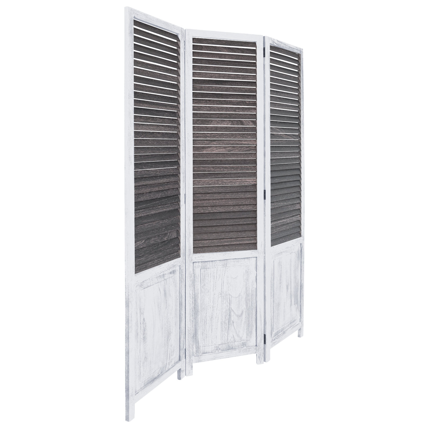 Paravent Shabby White Brown Wooden Slats | 3-panel | Wood | Room Divider Partition Privacy Screen