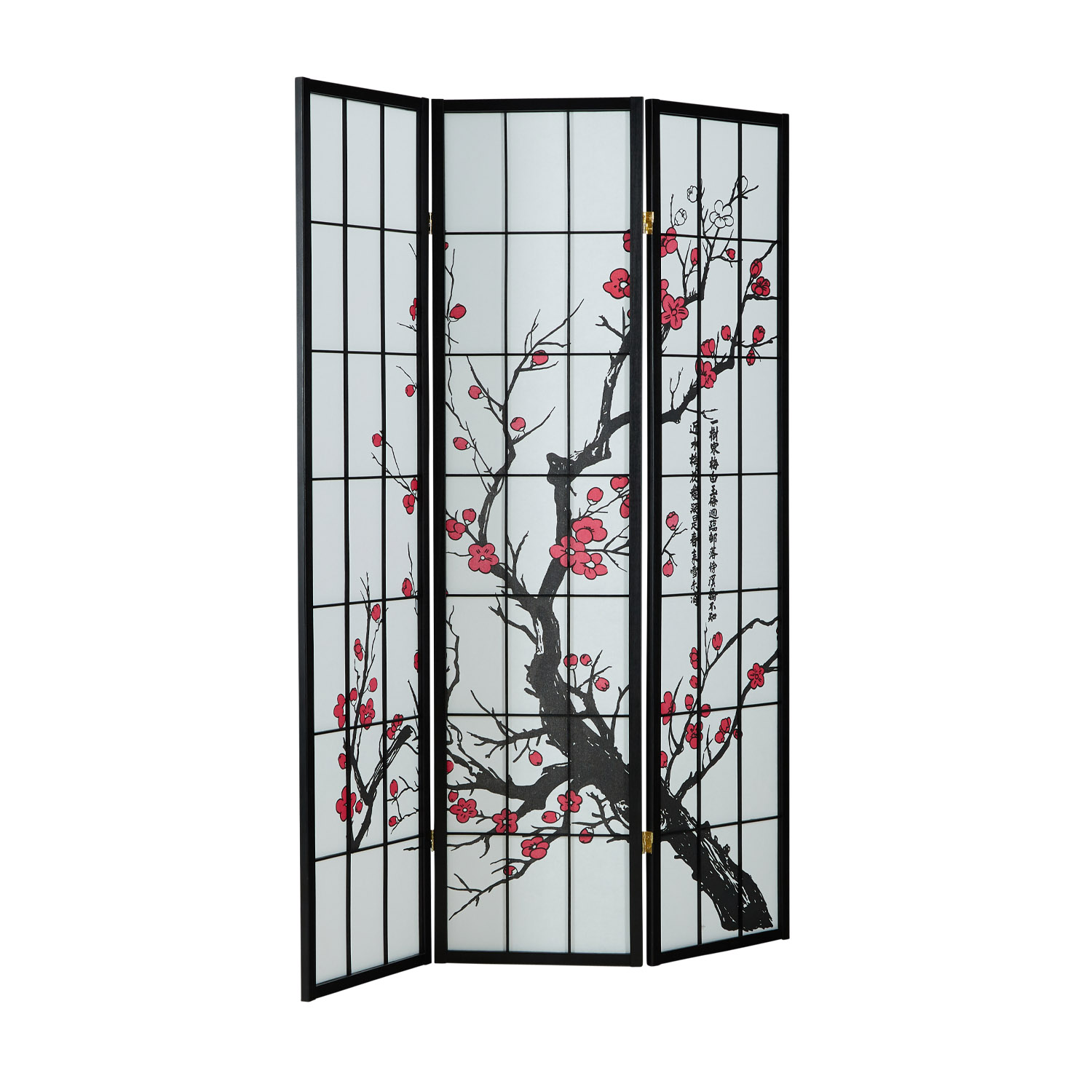 Paravent Black Cherry Pattern | Rice Paper White | 3-panel | Wood | Room Divider Partition Privacy Screen