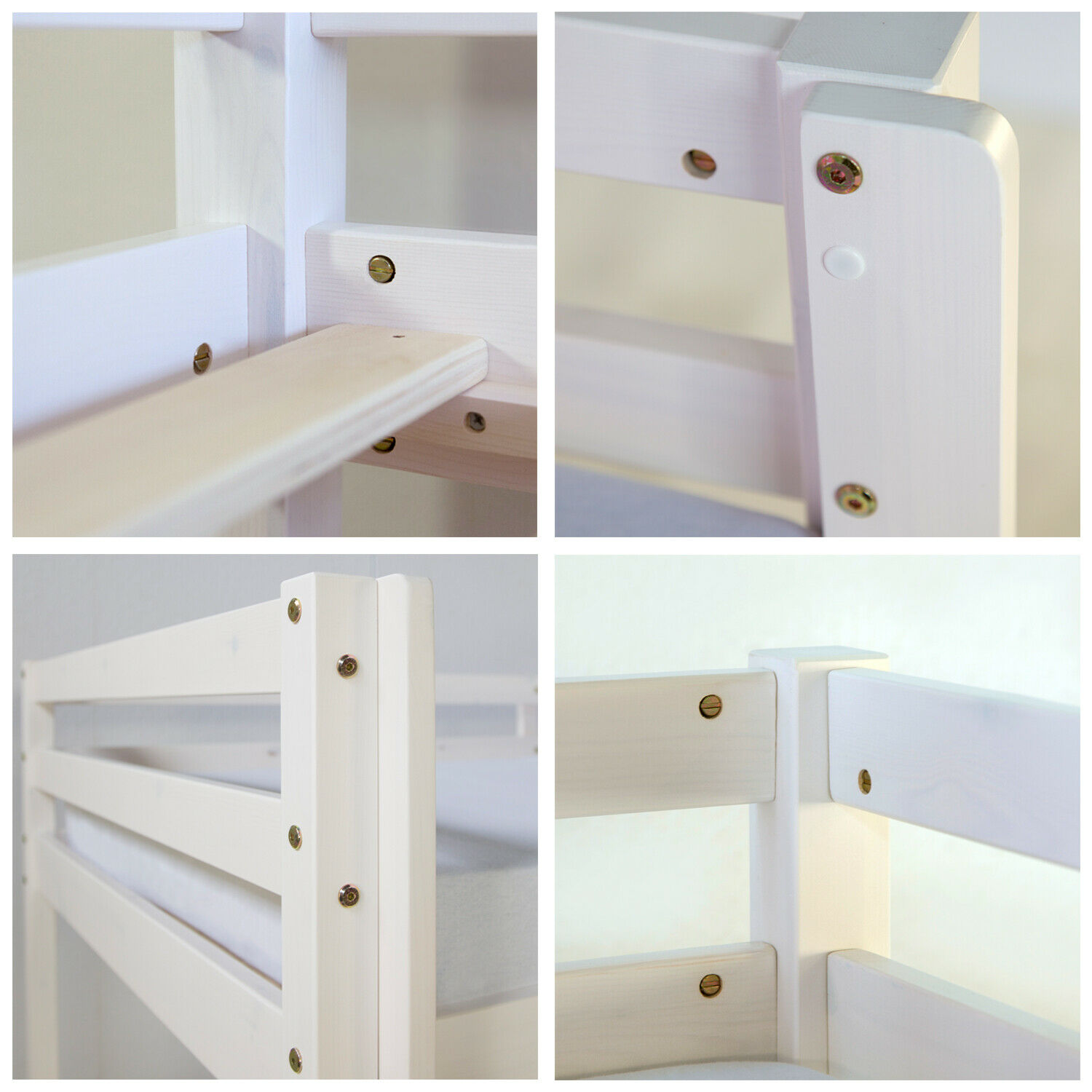 Loft Bed Kids 90x200 cm White with Curtain in Blue | Tunnel | without Slatted Frame