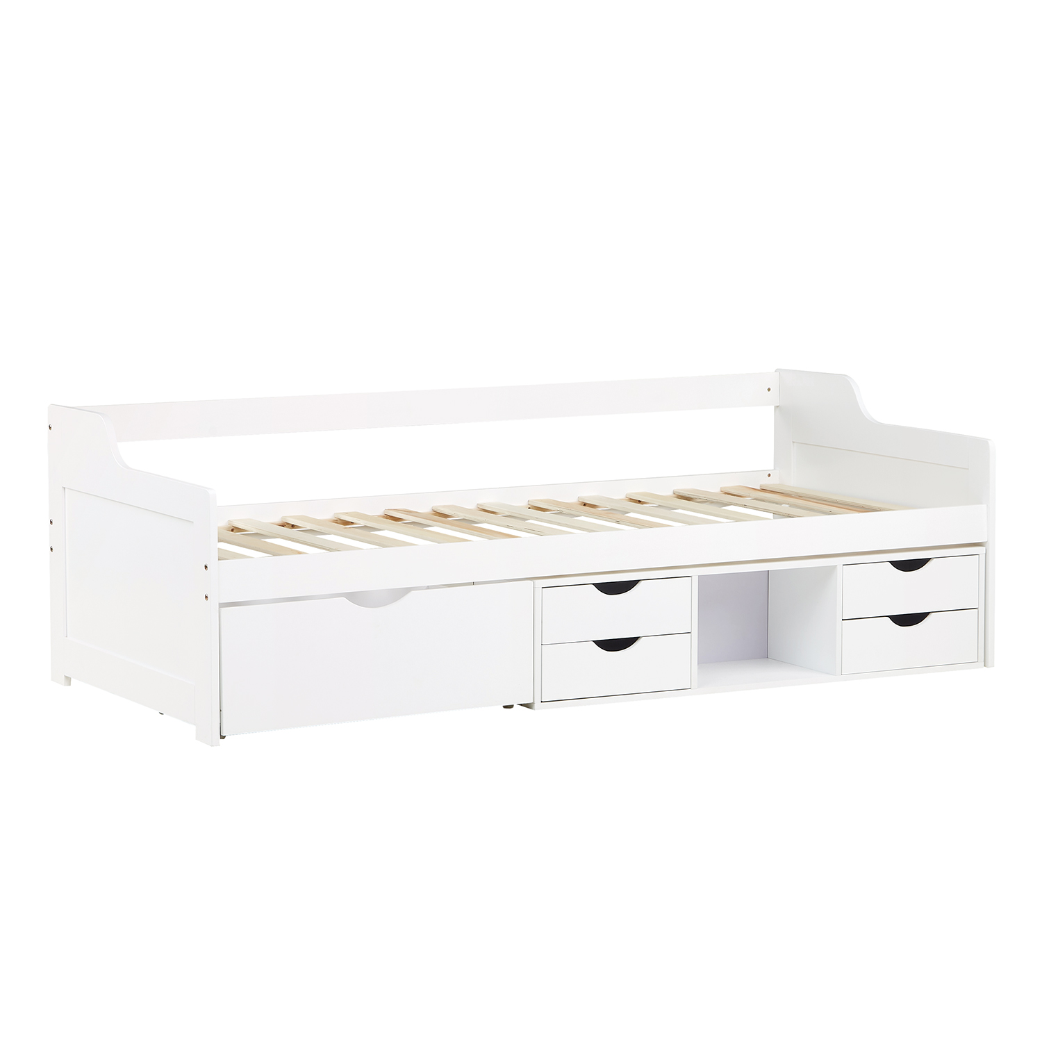 Wooden Bed 90x200 cm White | with Storage | Bunk Bed with Under-Bed Storage | with Slatted Base | Children's, Teen, or Guest Bedroom