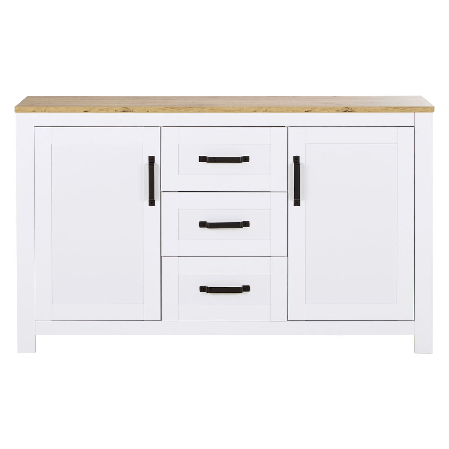Chest of Drawers Sideboard White 150 cm Wood Oak Solid Cupboard with 3 Drawers Country Style Highboard Living Room Cabinet