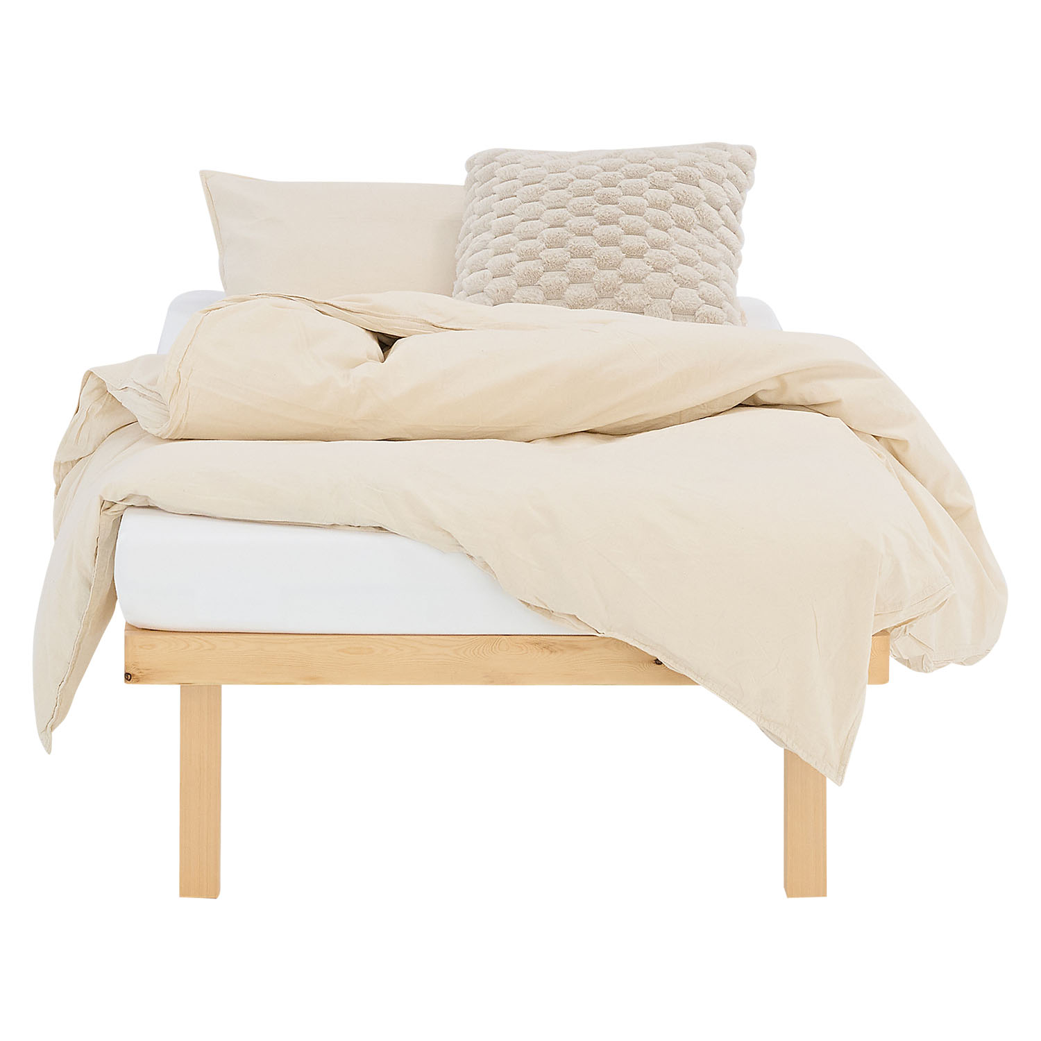 Bettgestell 90x200 cm Holzbett Unbehandelt Einzelbett Massivholz Bett ohne Kopfteil Gästebett Jugendbett Matratze Lattenrost