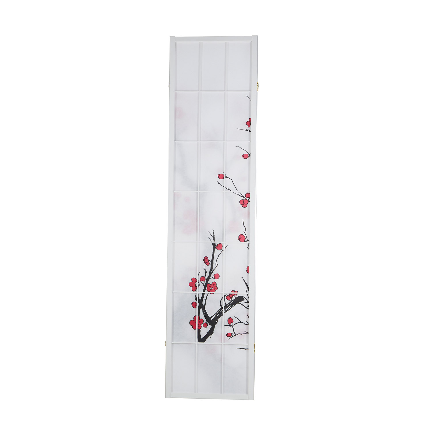 White Cherry-Patterned Screen | White Rice Paper | 4-Panel | Wood | Room Divider, Partition, Privacy Screen
