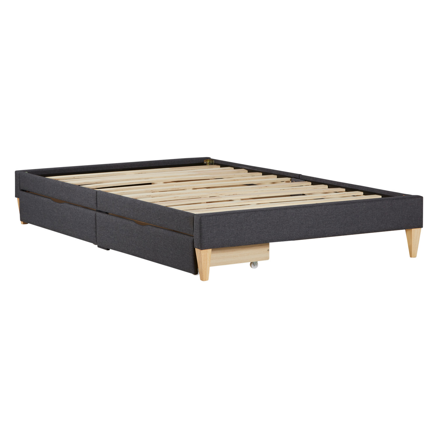 Upholstered Bed 140x200 cm with 2 Drawers Slatts Grey Fabric Bed Double Bed Futon Bed Frame Platform Bed